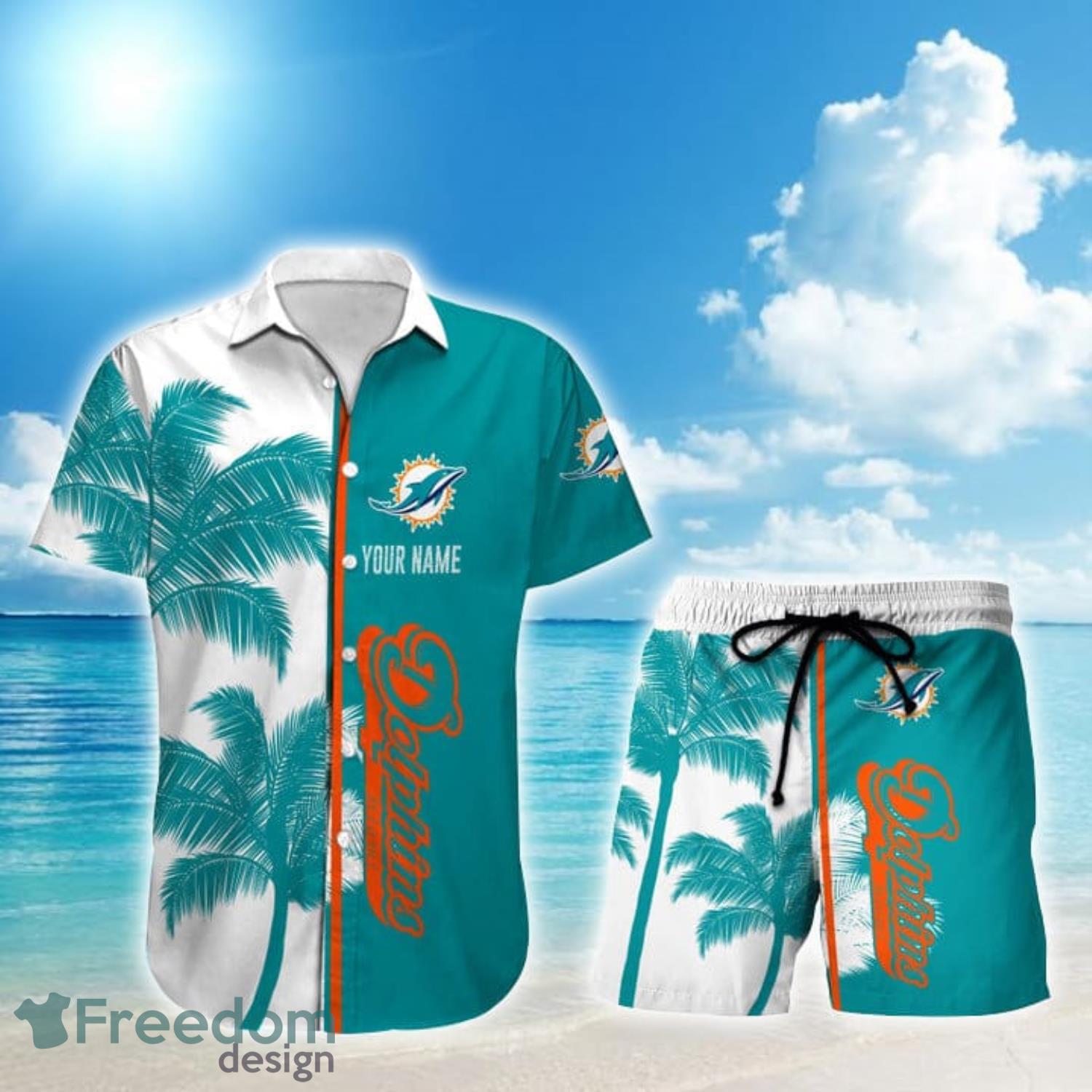 NFL Miami Dolphins Leaf Pattern Hawaiian Shirt And Shorts