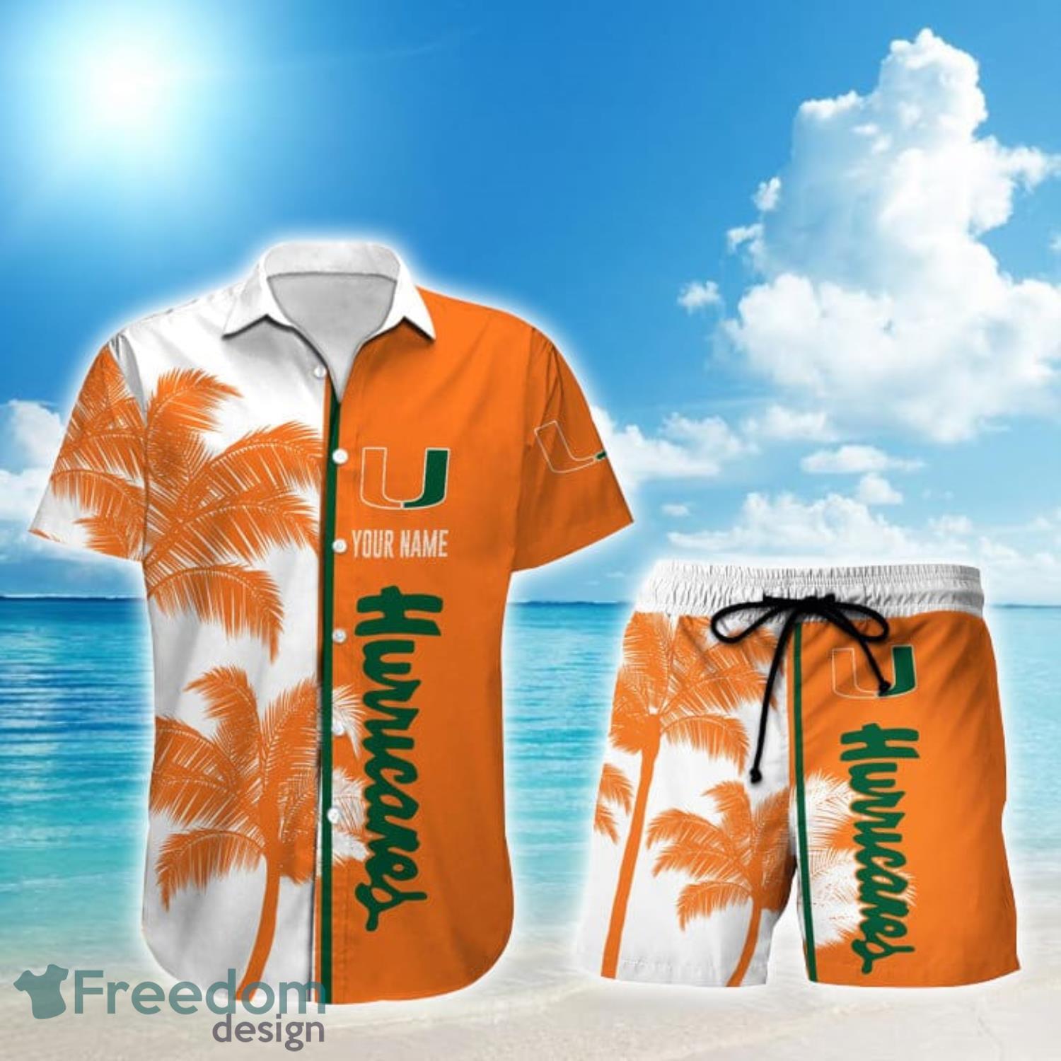 NCAA Miami Hurricanes Orange White Hawaiian Shirt Custom - T