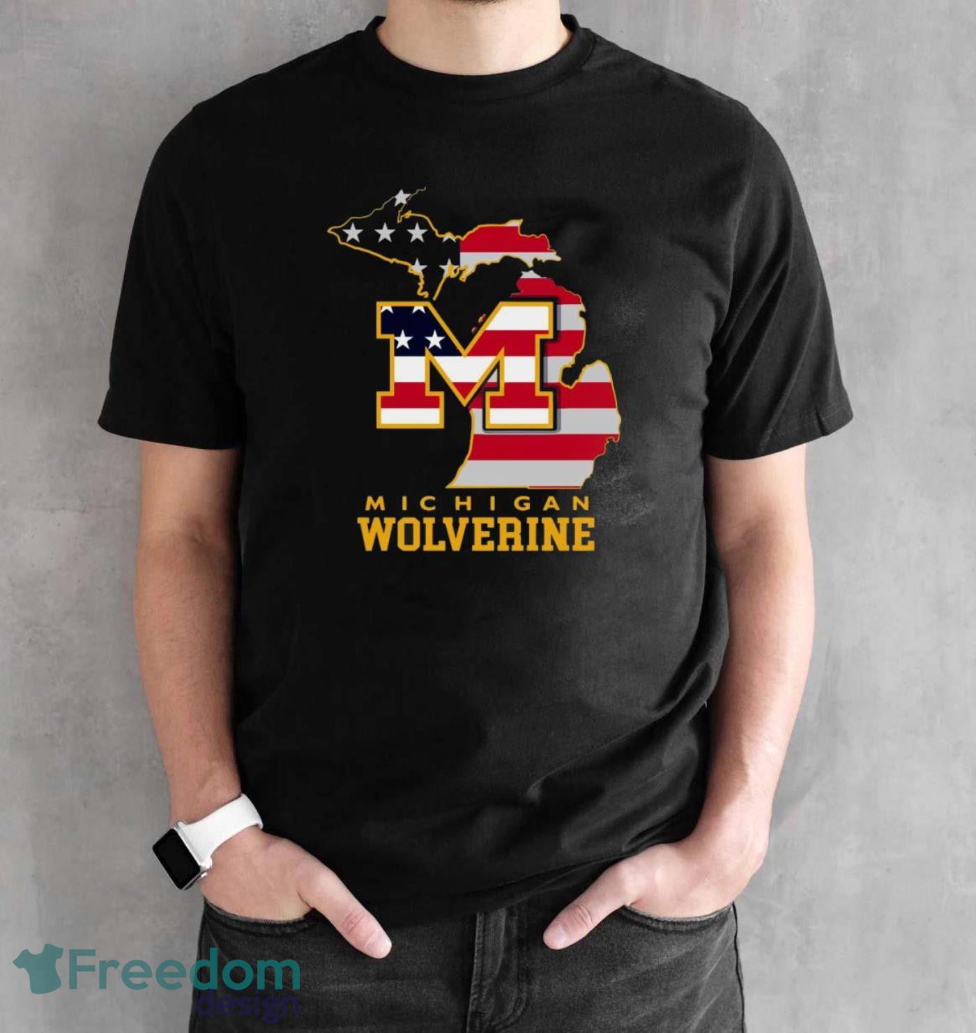 Michigan Wolverine American Map Flag Shirt - Black Unisex T-Shirt