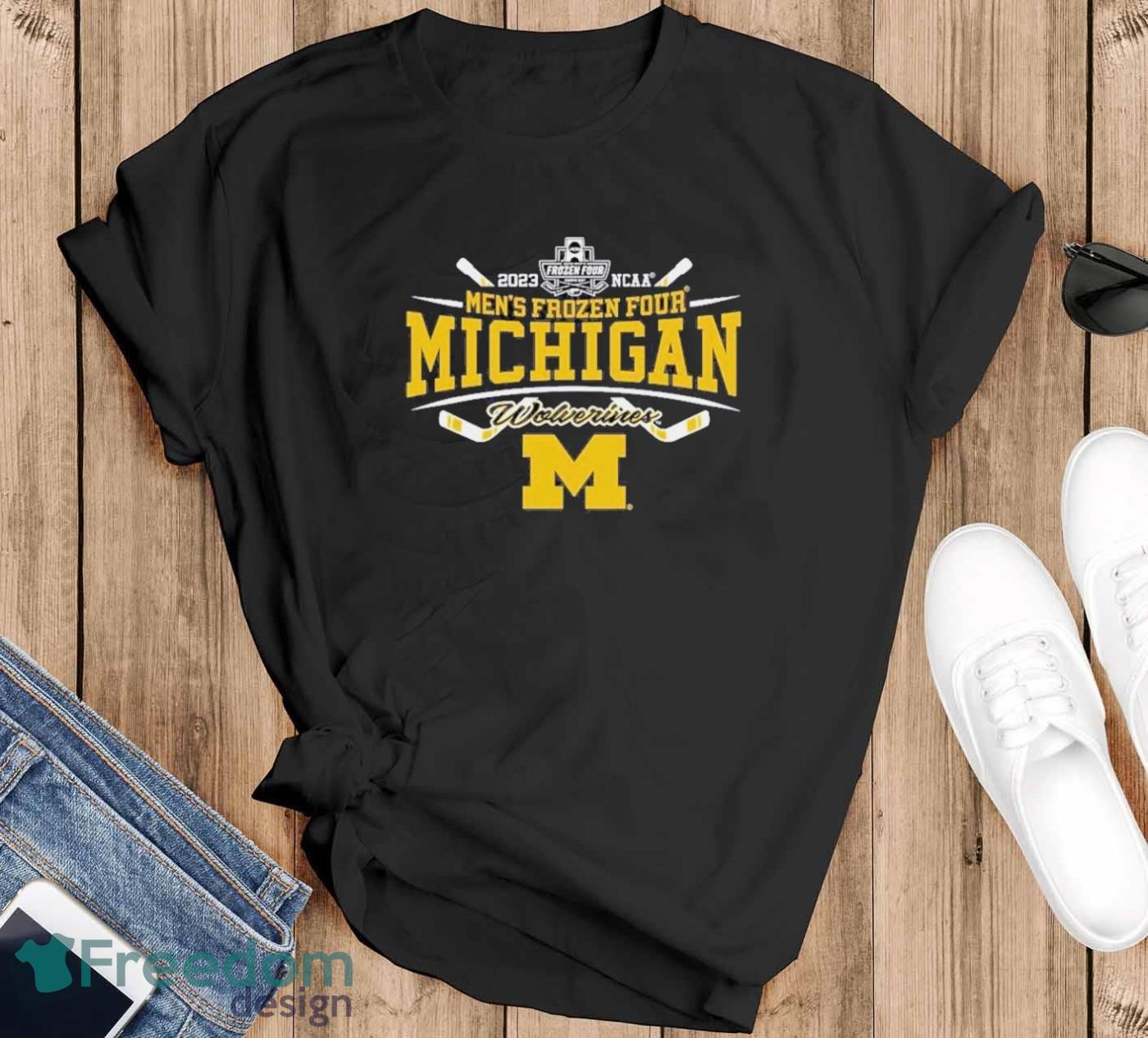 Michigan Wolverines Blue 84 2023 NCAA Frozen Four Men’s Ice Hockey Tournament Shirt - Black T-Shirt