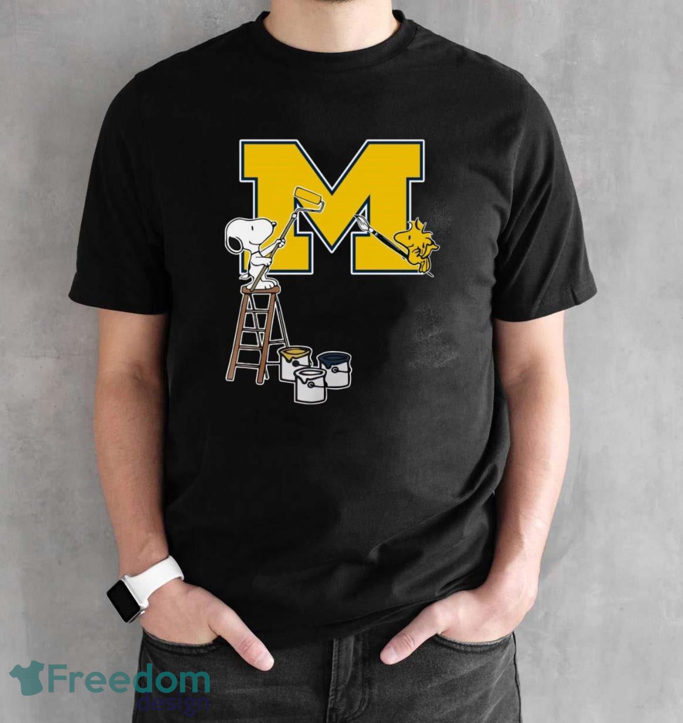 michigan wolverines Snoopy and Woodstock painting logo 2023 tee - Black Unisex T-Shirt