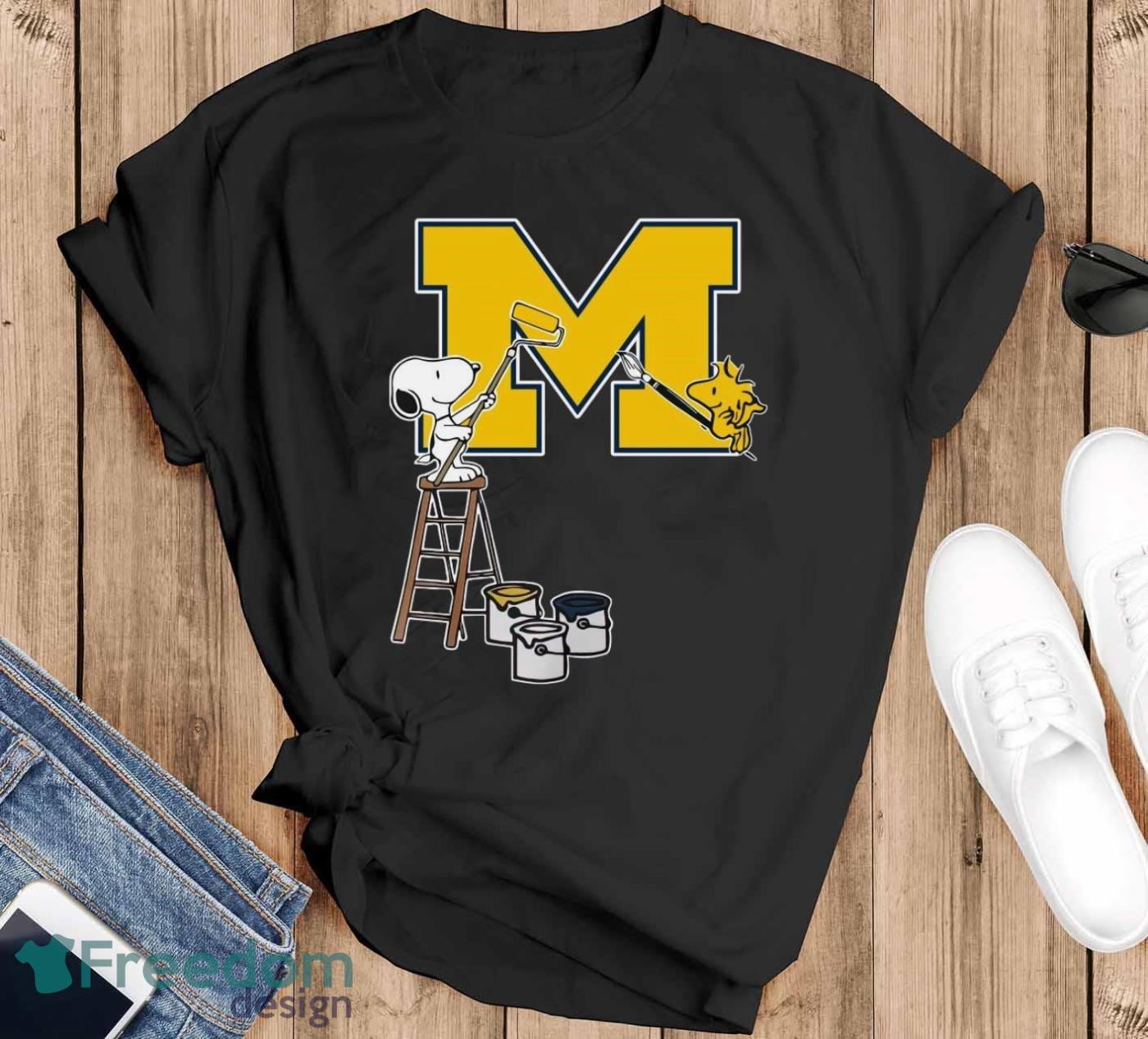 michigan wolverines Snoopy and Woodstock painting logo 2023 tee -  Freedomdesign