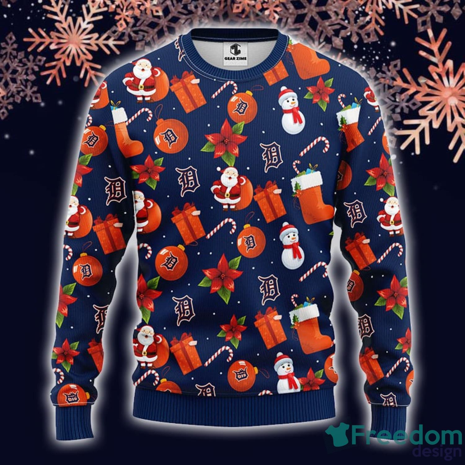 Detroit Tigers Santa Claus Snowman Christmas Ugly Sweater - Freedomdesign