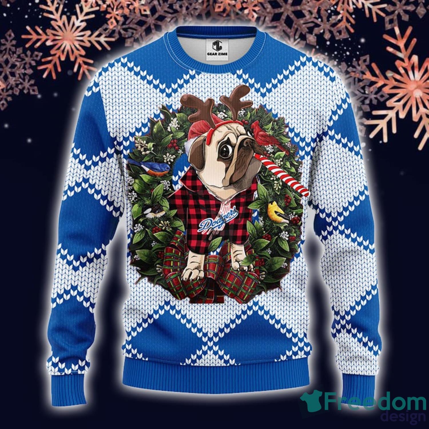 MLB Sport Fans Los Angeles Dodgers Pug Dog Lover Cute Gift Ugly Christmas  Sweater - Freedomdesign