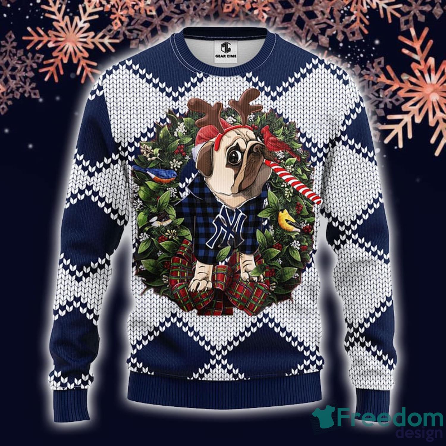 MLB Sport Fans New York Yankees Pug Dog Lover Cute Gift Ugly Christmas  Sweater - Freedomdesign