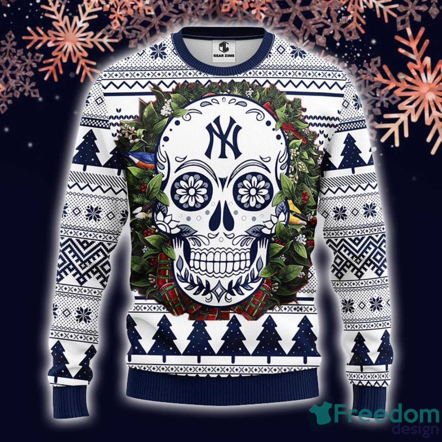 Christmas Gift New York Yankees Skull Pattern 3D Ugly Christmas