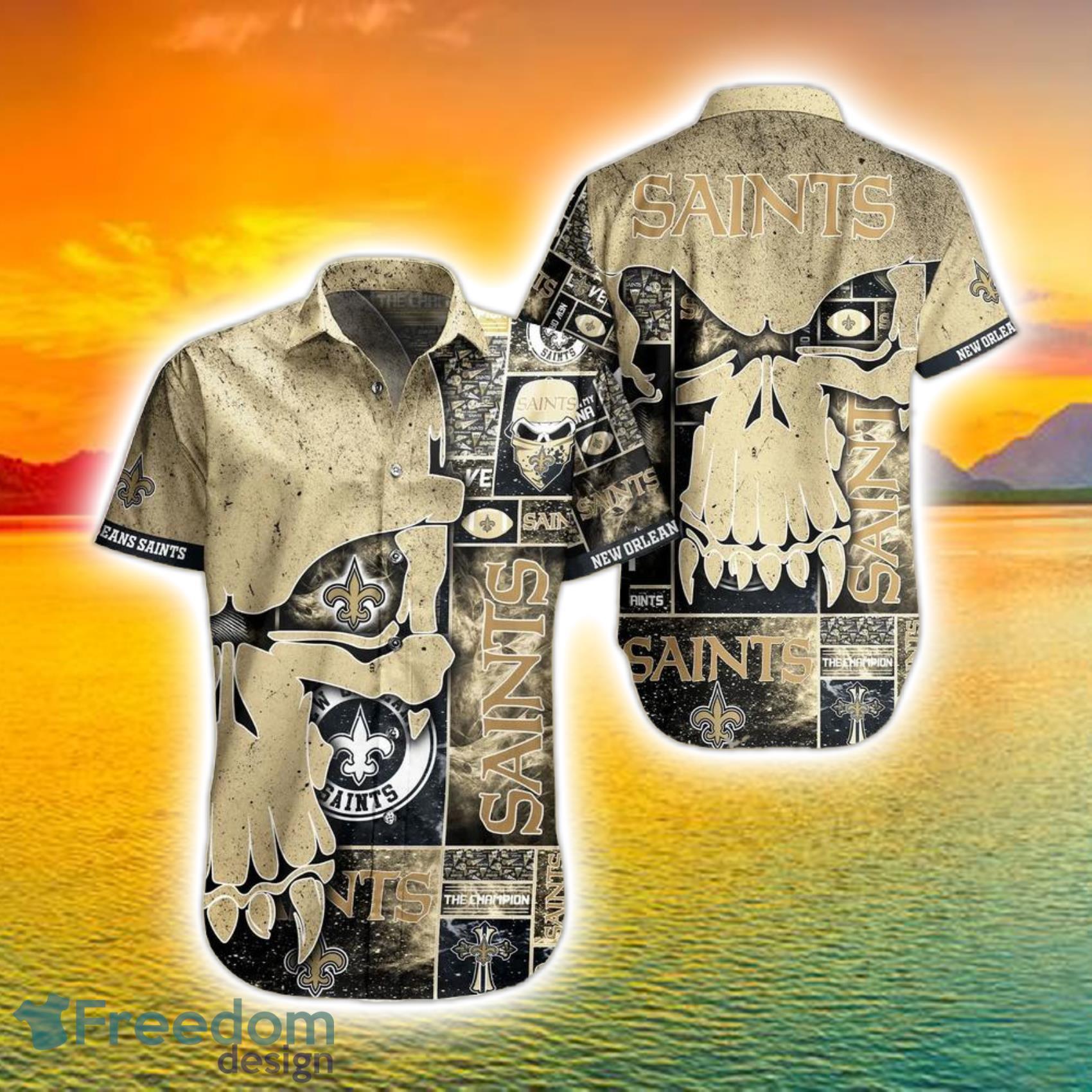 Denver Broncos Nfl Skull Full Print Effect Pattern Backround Short Sleeve  Hawaiian Shirt And Beach Short - Freedomdesign