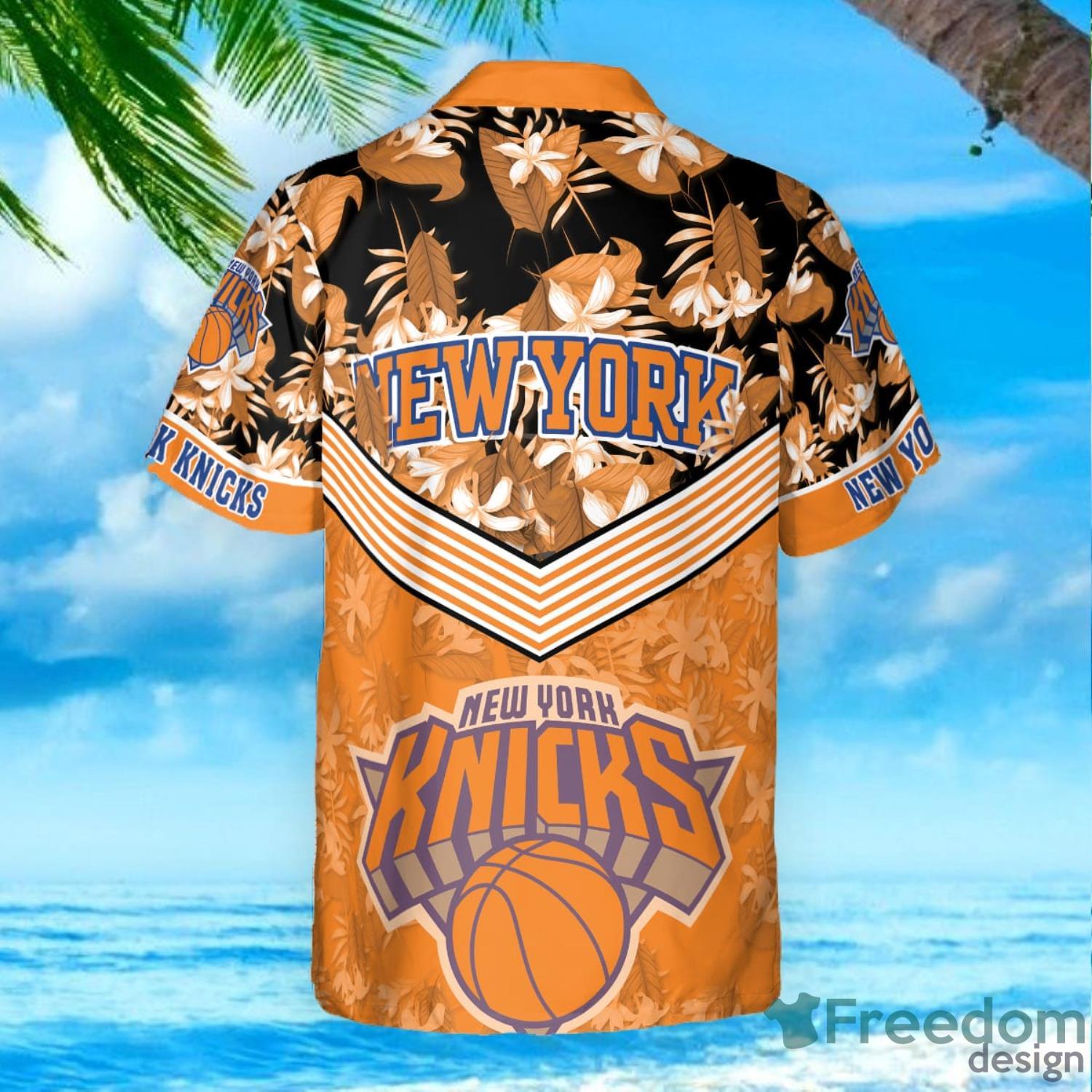 New York Knicks Orange Hibiscus Flower Print Aloha Hawaiian Shirt -  Freedomdesign