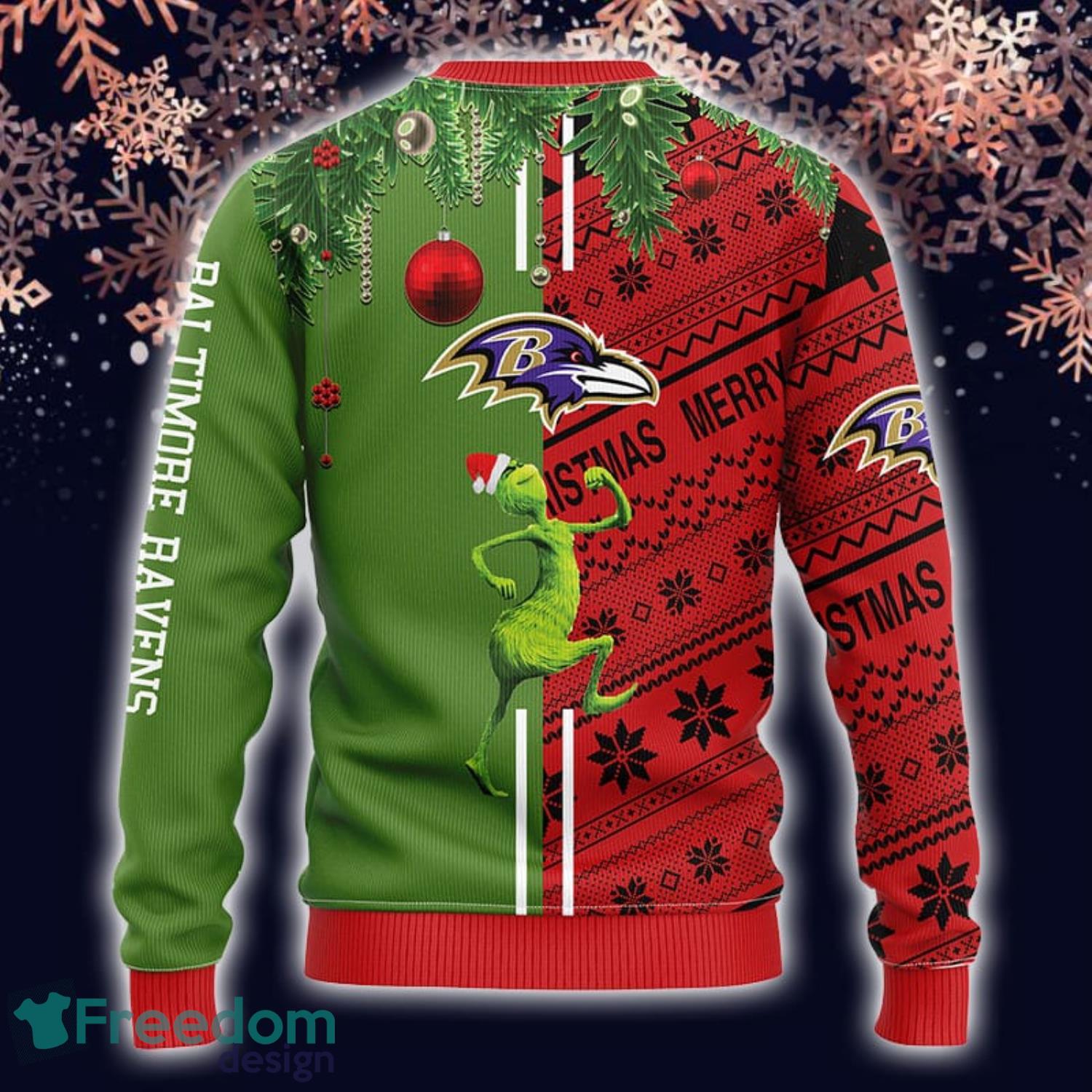 NFL Fans Baltimore Ravens Funny Grinch Logo Ugly Christmas Sweater