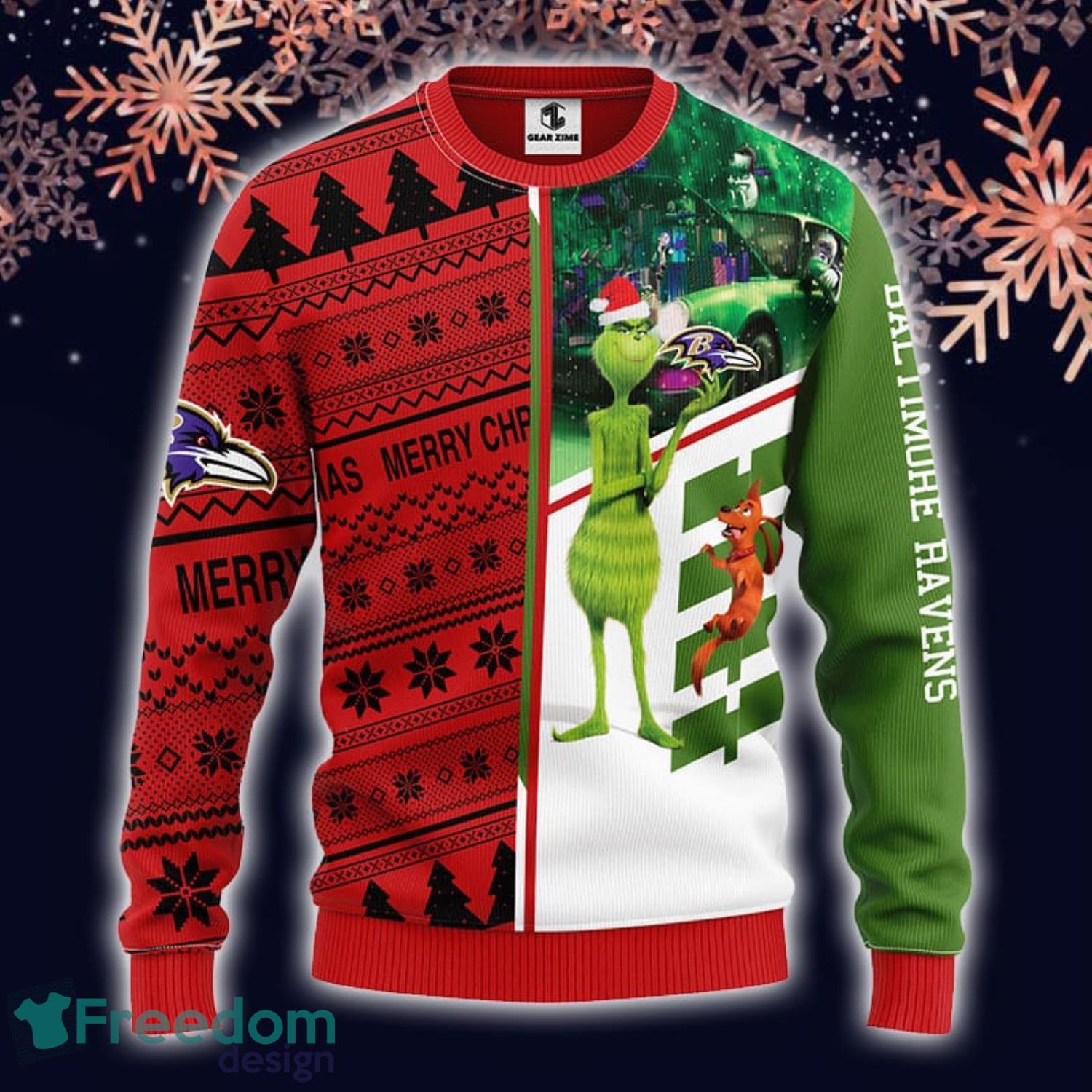 Baltimore Ravens Grinch Ugly Christmas Sweater - Freedomdesign