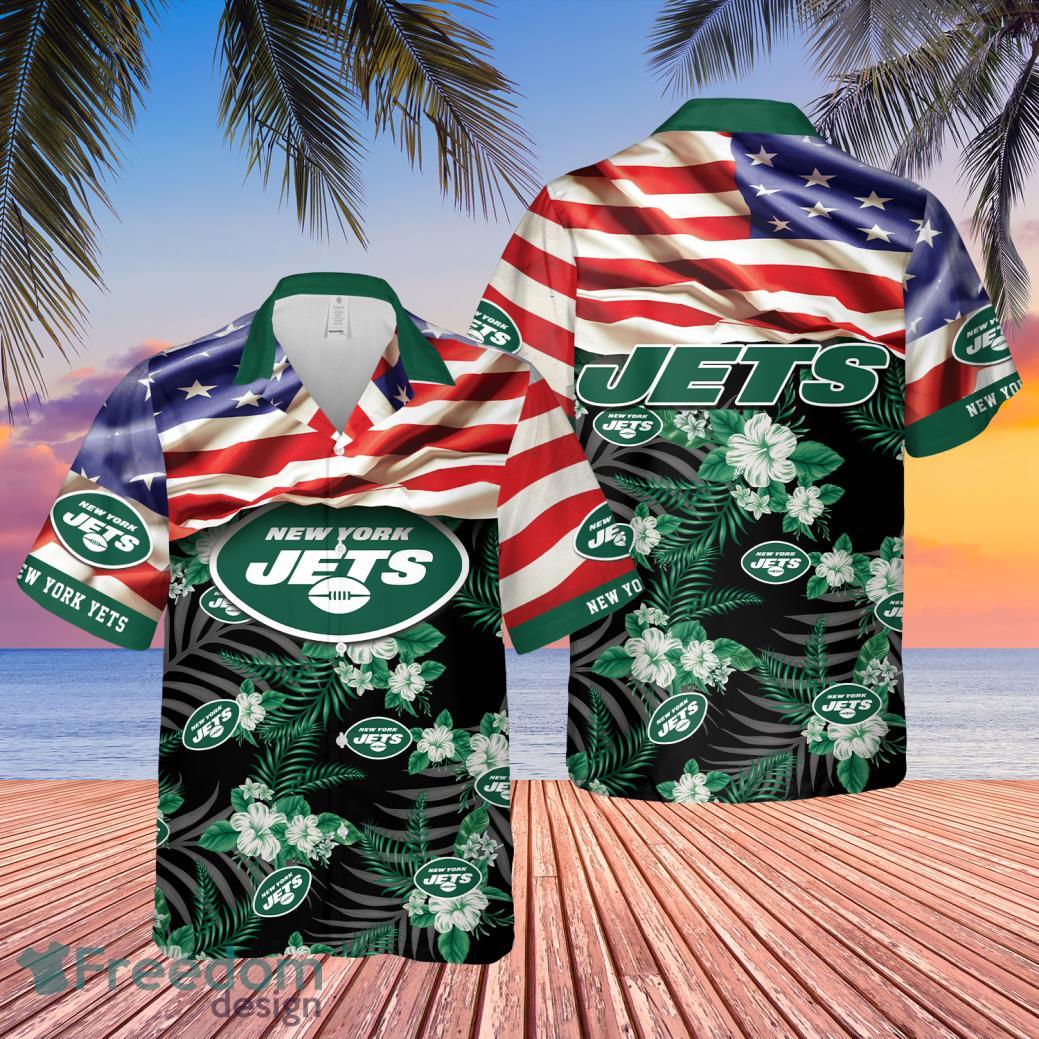 NFL New York Jets Custom Name American Flag Hawaiian Shirt - Freedomdesign