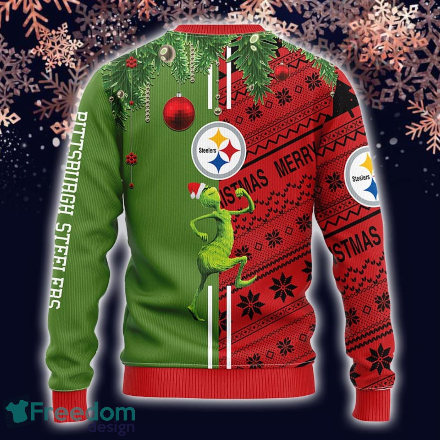 The Grinch And Pittsburgh Steelers Funny Gift Ugly Christmas Wool