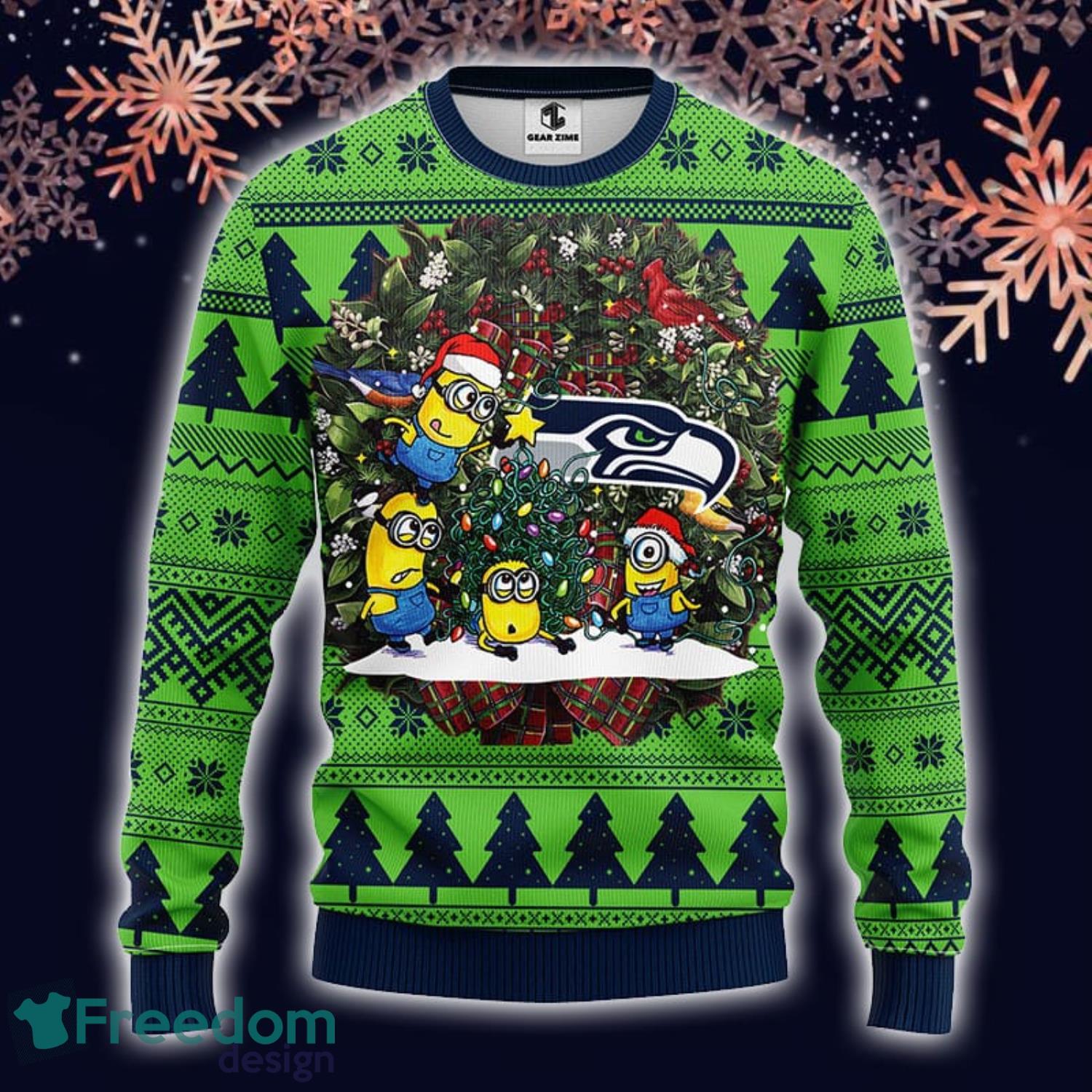 NFL Seattle Seahawks AOP Joy Ugly Christmas Sweater Green Custom