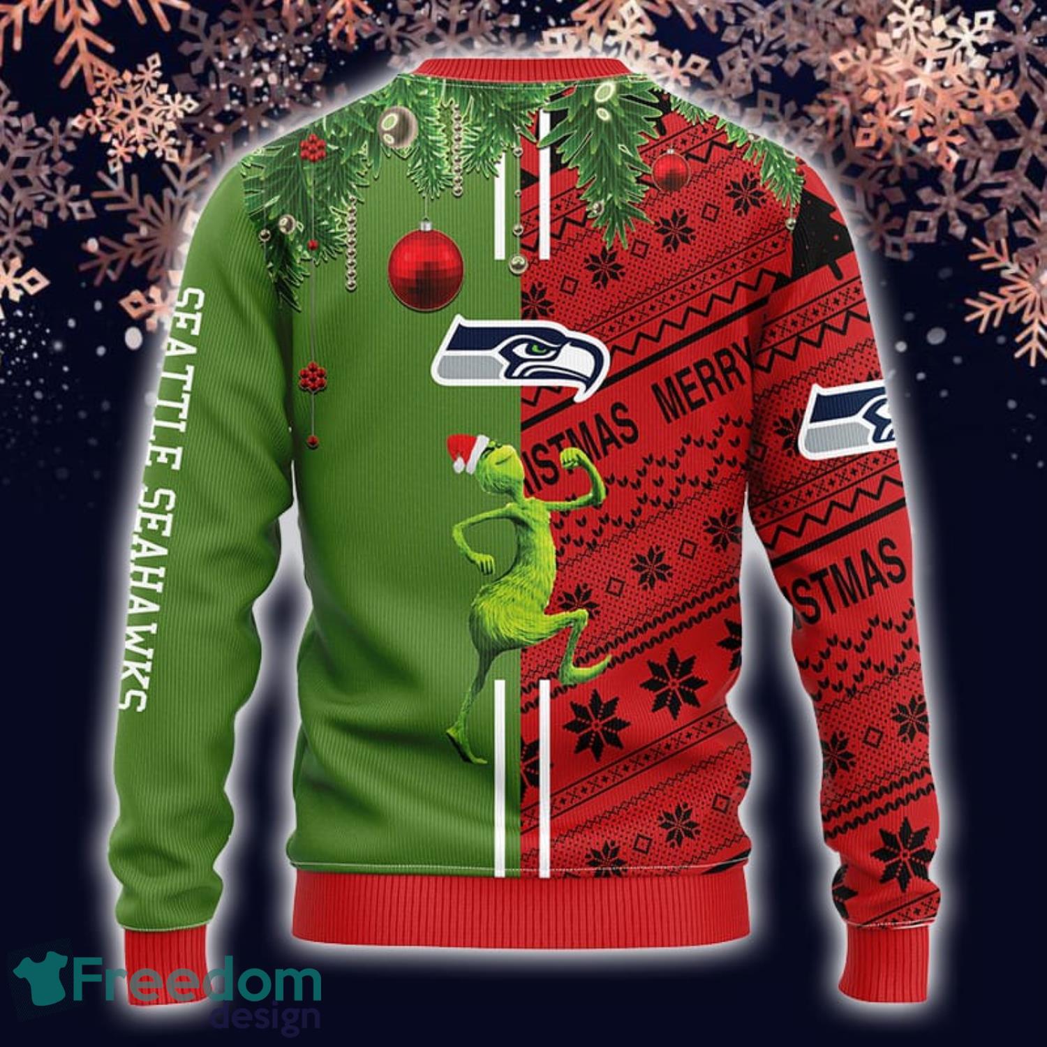 NFL Grinch Seattle Seahawks Personalized Name And Number Ugly Christmas  Sweater