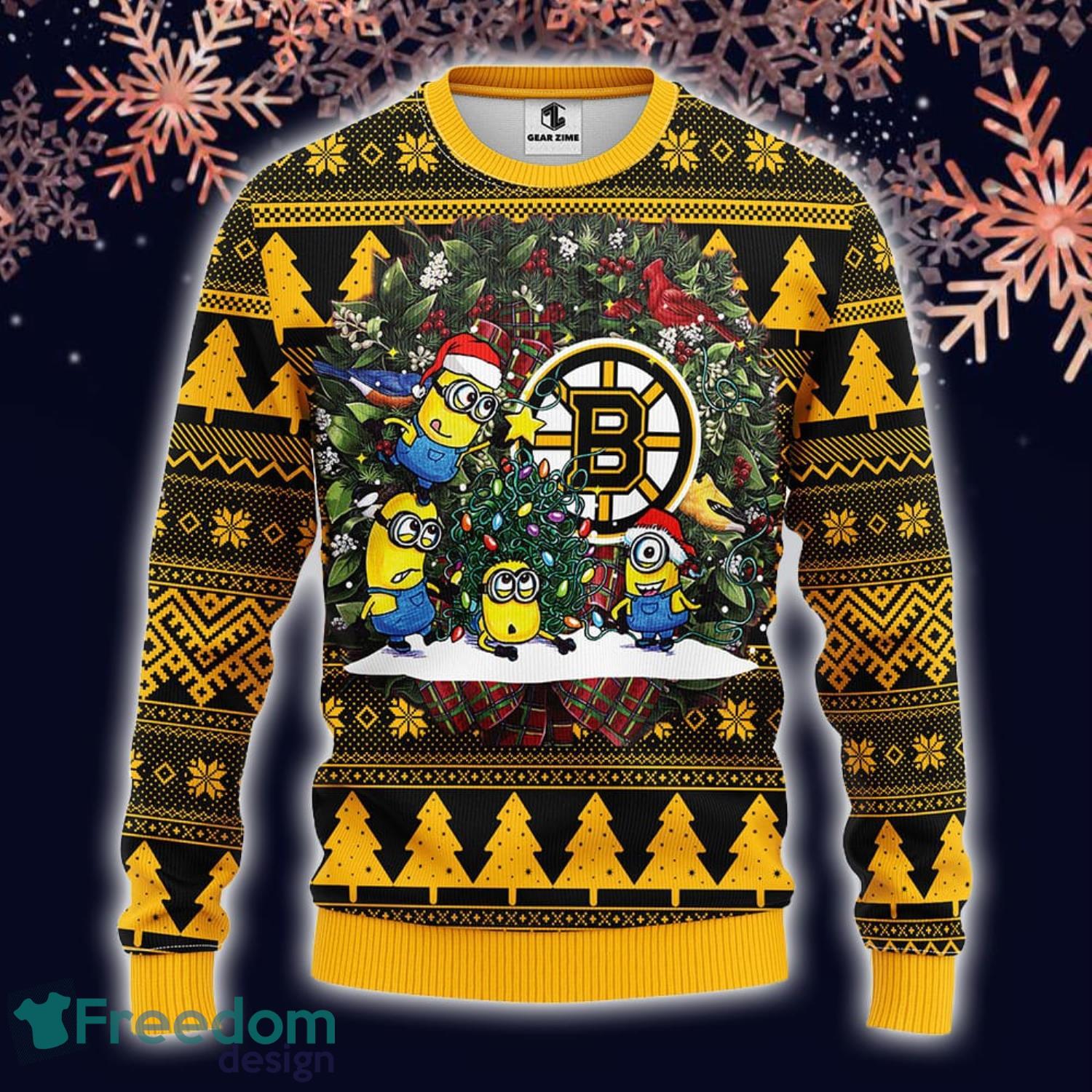 Boston Bruins Ugly NHL Christmas Sweater Big Logo Crew Neck REE