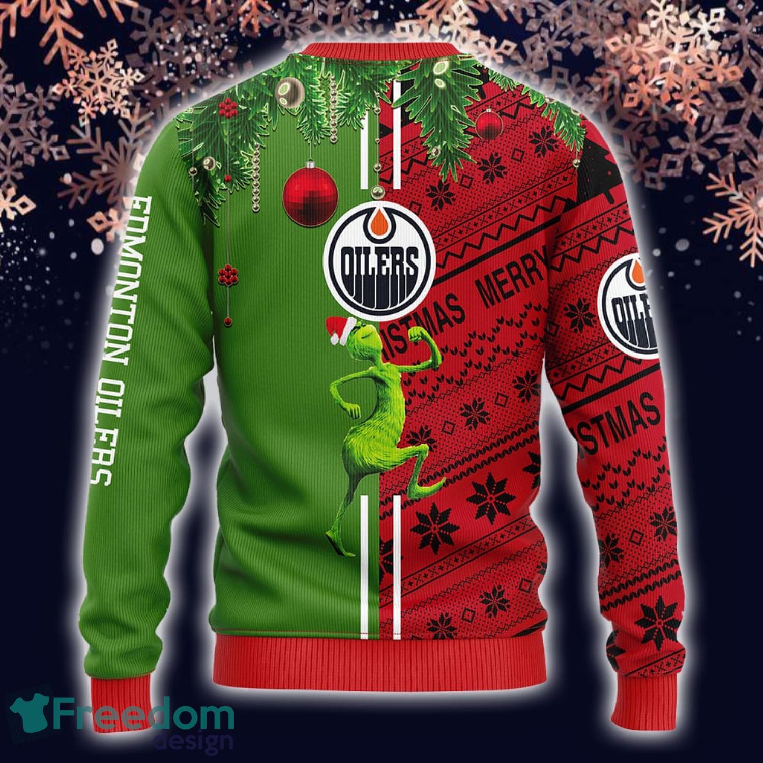 NHL Edmonton Oilers Funny Grinch Christmas Ugly 3D Sweater For Men And Women  Gift Ugly Christmas - Banantees