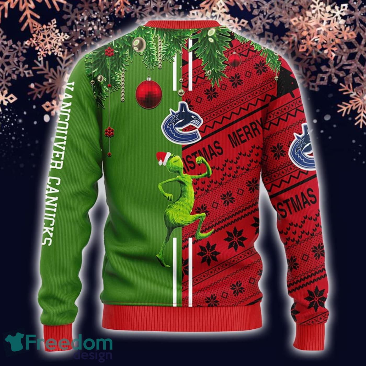 Vancouver Canucks 12 Grinch Xmas Day Christmas Ugly Sweater - Freedomdesign