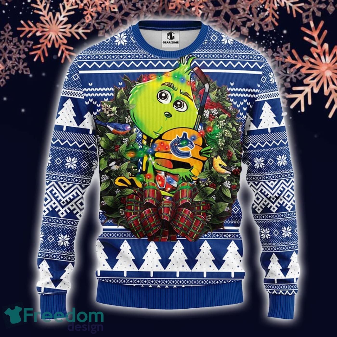 Vancouver Canucks 12 Grinch Xmas Day Christmas Ugly Sweater - Freedomdesign