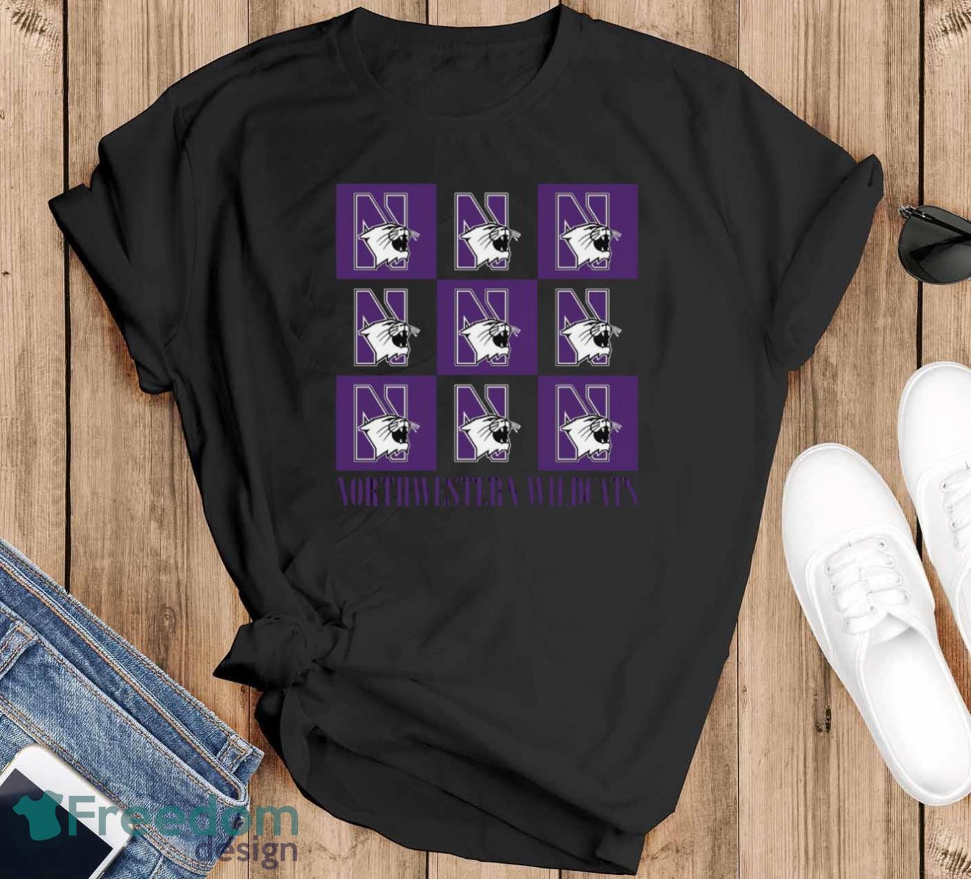 Northwestern Wildcats chessboard logo 2023 shirt - Black T-Shirt