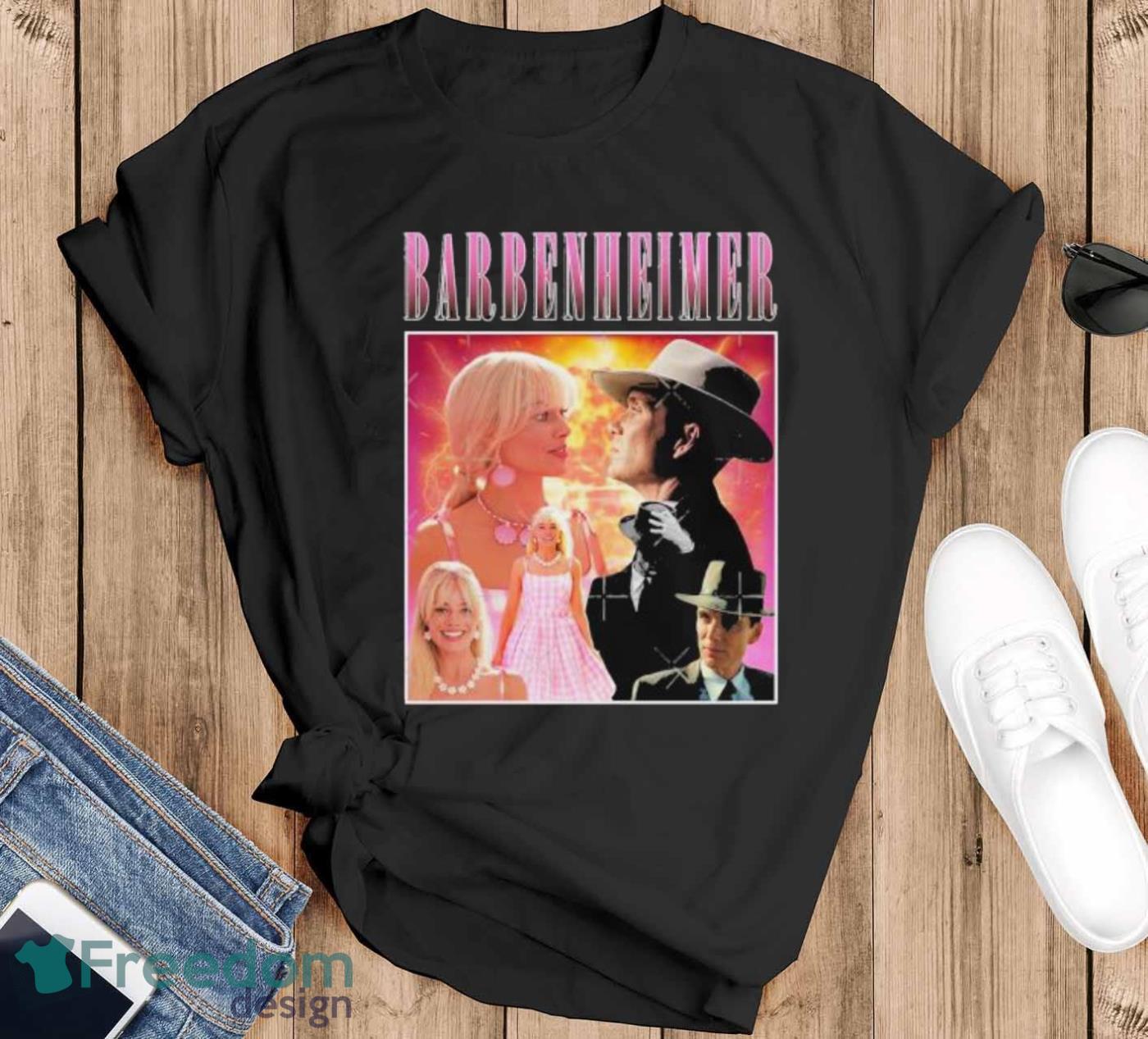 Oppenheimer Barbie Movie Fan Collage T-Shirt - Black T-Shirt