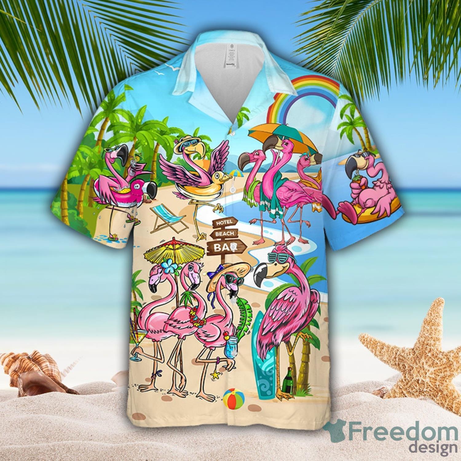 9 Styles Summer Hawaiian Shirt For Men 3D Cartoon Flamingo's Beach