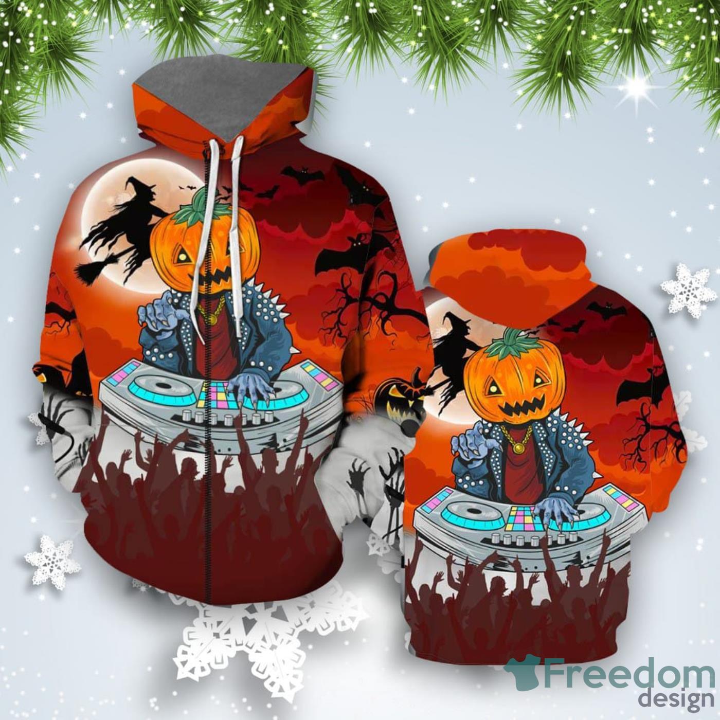 Pumpkin DJ Music Happy Halloween All Over Print 3D Hoodie Unique Gift Product Photo 2