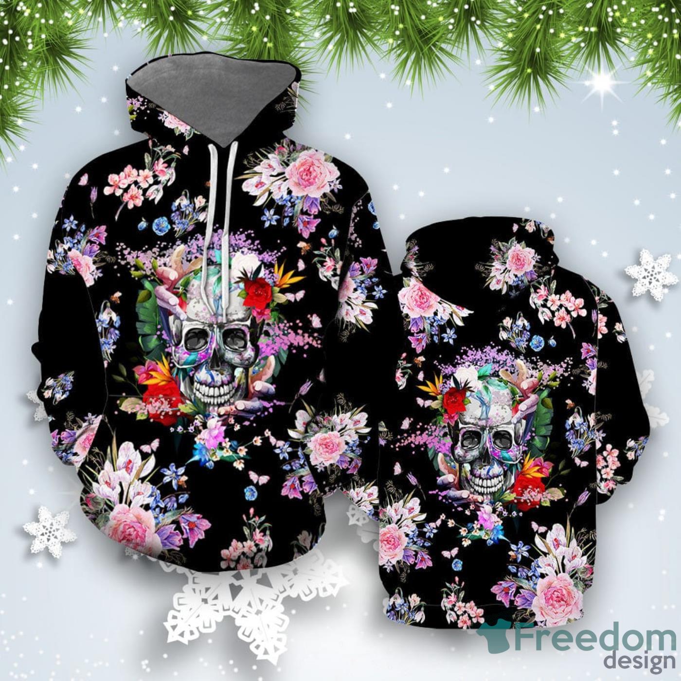 Purple Flower Skull All Over Print 3D Hoodie Unique Gift Product Photo 1