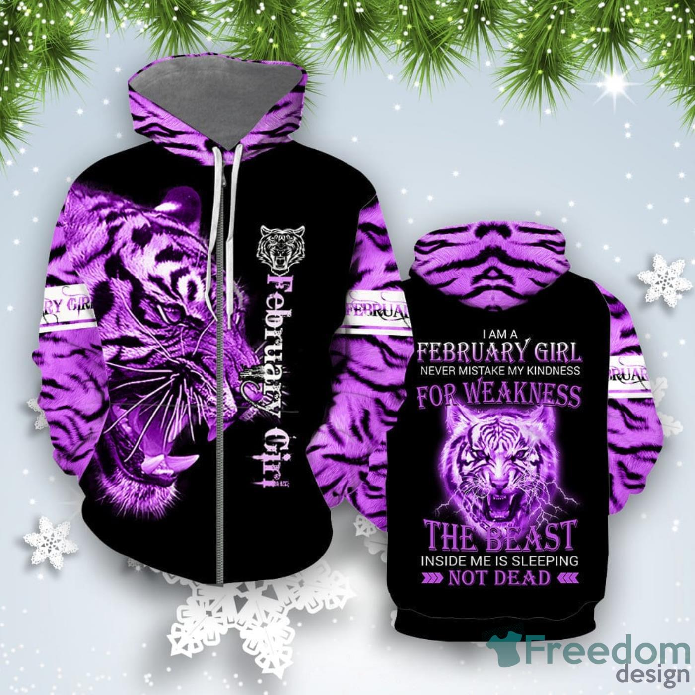 Purple Tiger February Girl 3D Hoodie All Over Print Best Gift For Men And Women Product Photo 2