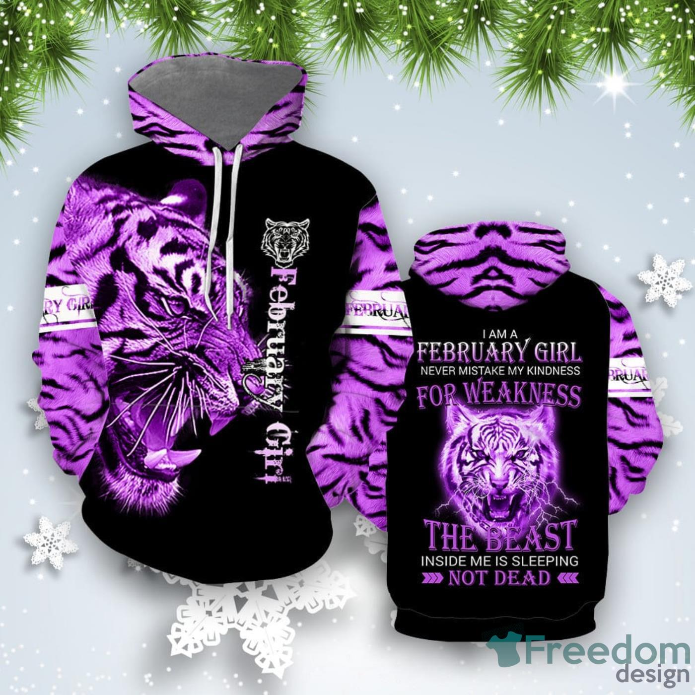 Purple Tiger February Girl 3D Hoodie All Over Print Best Gift For Men And Women Product Photo 1