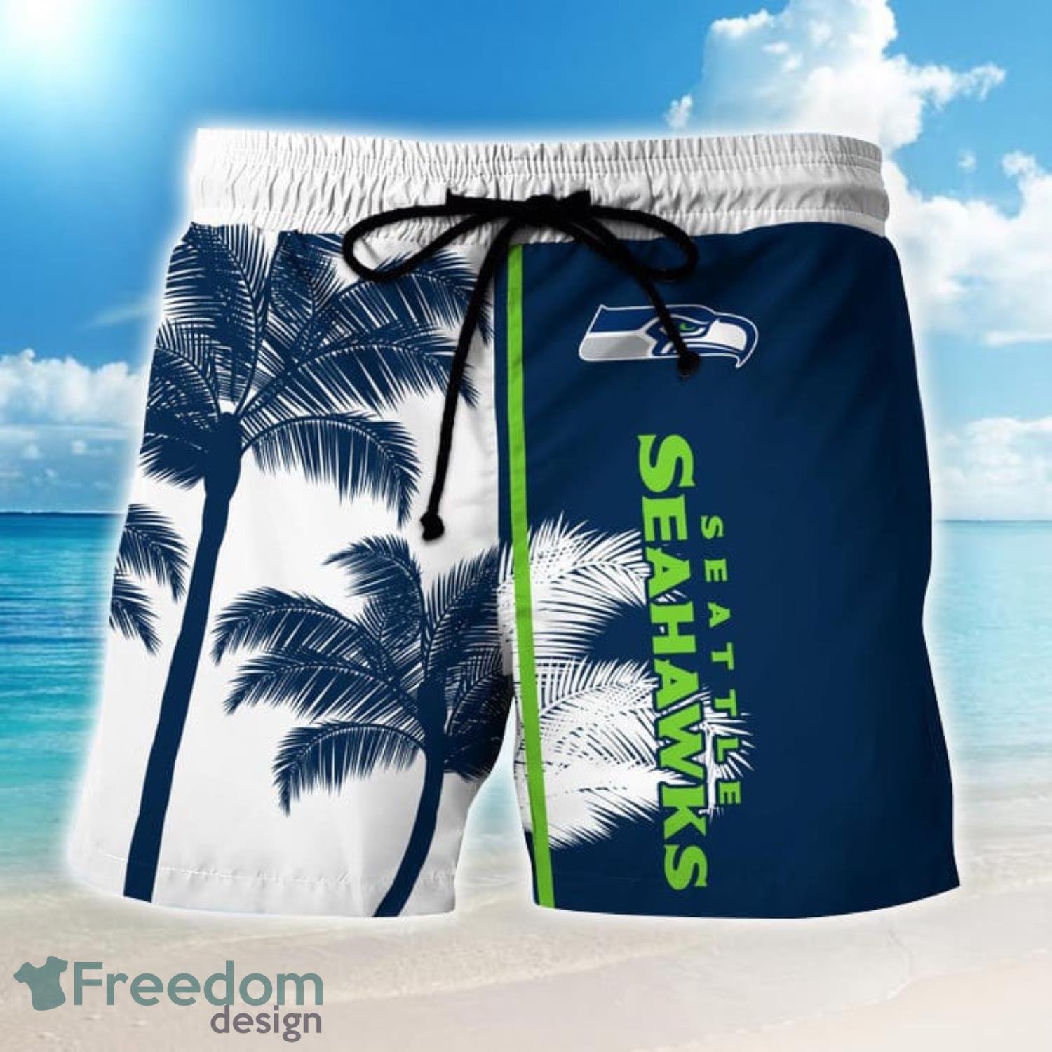 Seattle Seahawks NFL Custom Name Palm Tree Pattern Hawaiian Shirt And Shorts  - Freedomdesign