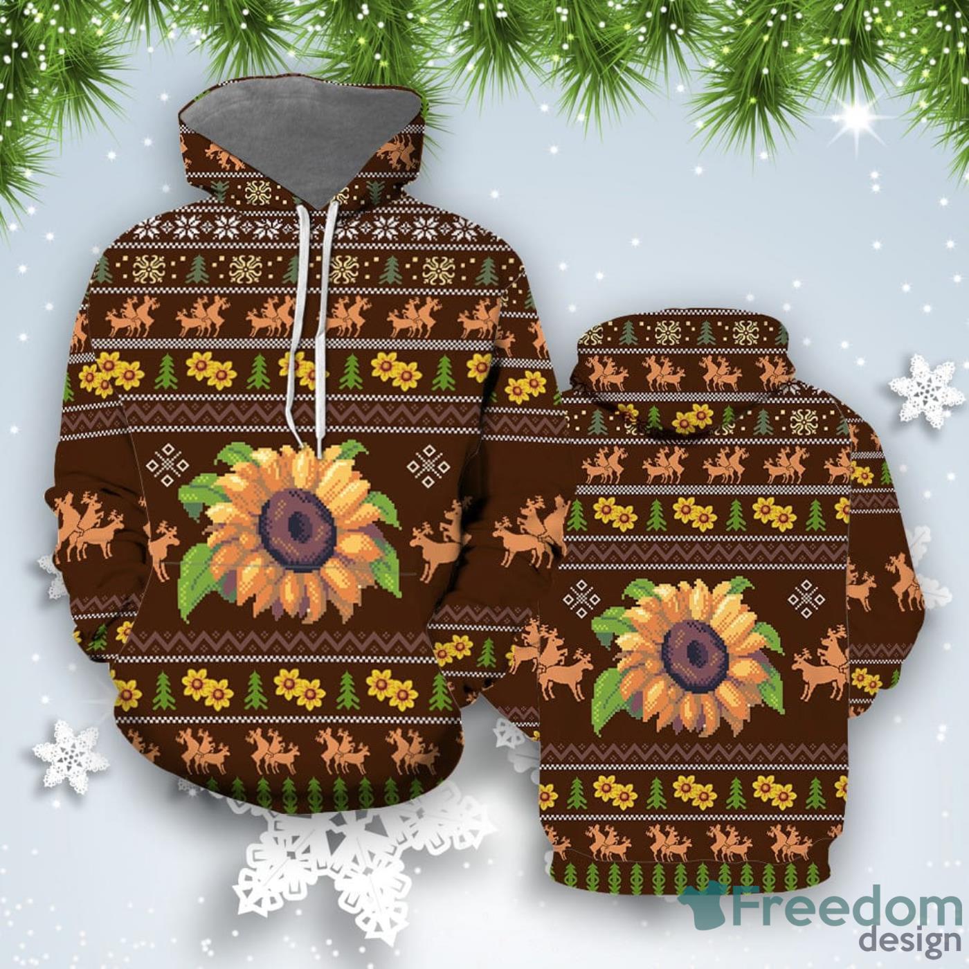 Sunflower Reindeer Funny 3D Hoodie All Over Print Best Gift For Men And Women Product Photo 1