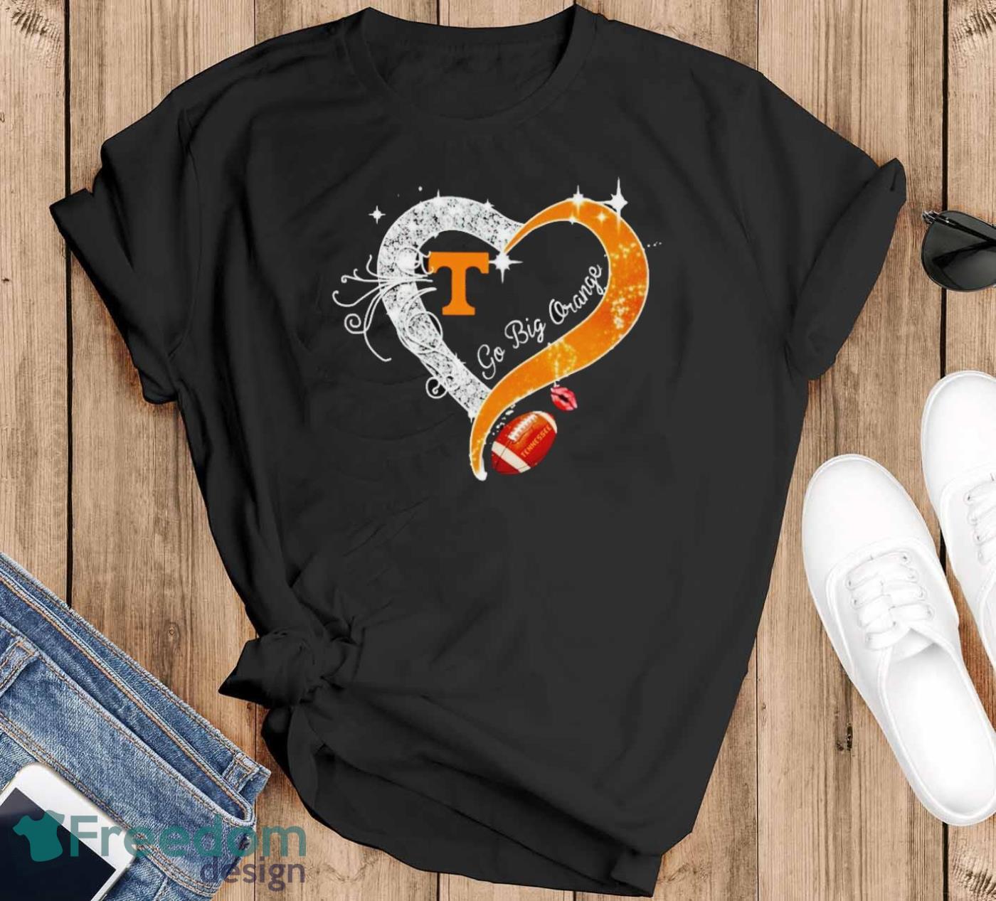 Tennessee Volunteers go big orange diamond heart shirt - Black T-Shirt