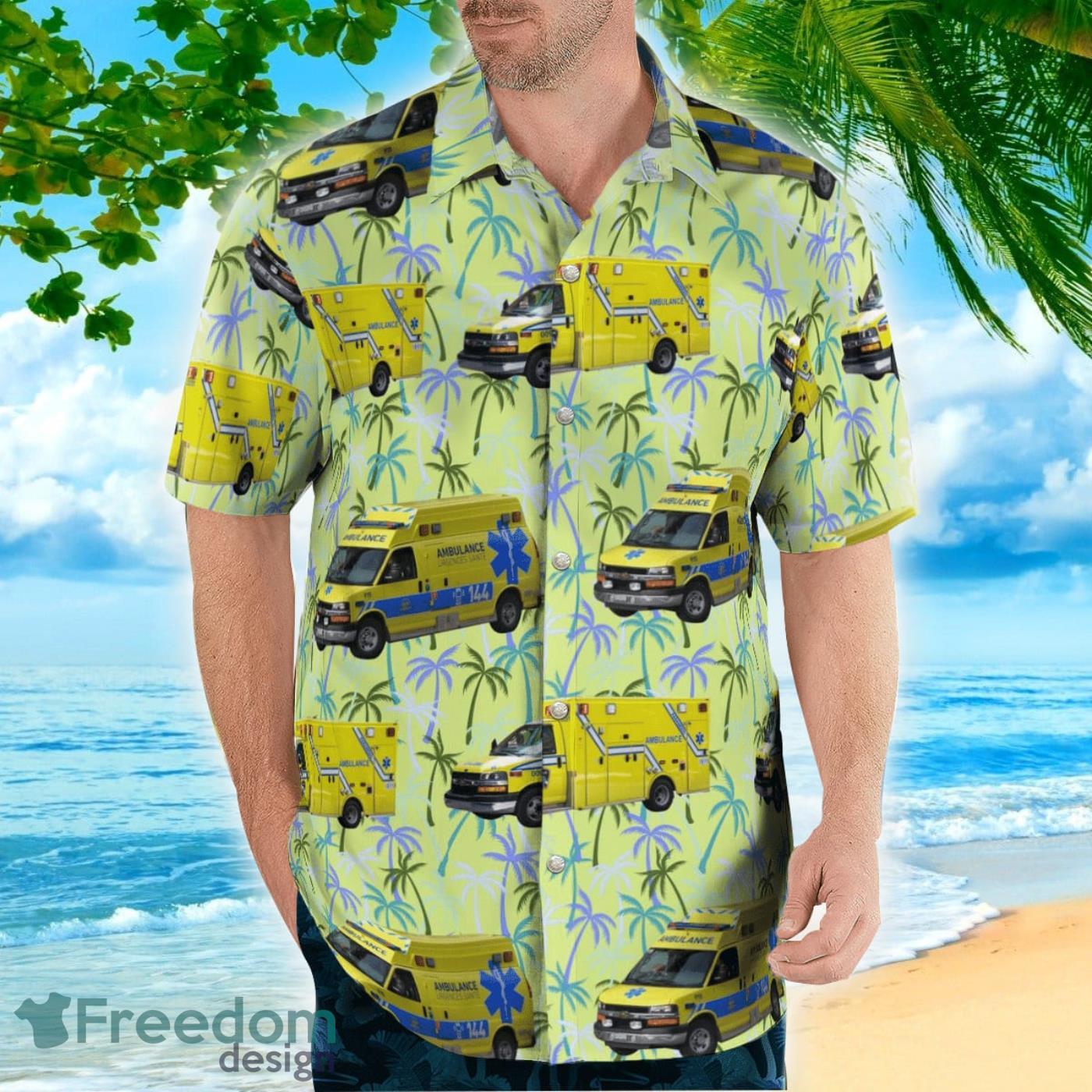 Urgences santé Montreal Quebec Canada Fleet Tropical Hawaiian Shirt image Urgences-santé Montreal Quebec Canada Fleet Tropical Hawaiian Shirt Product Photo 3