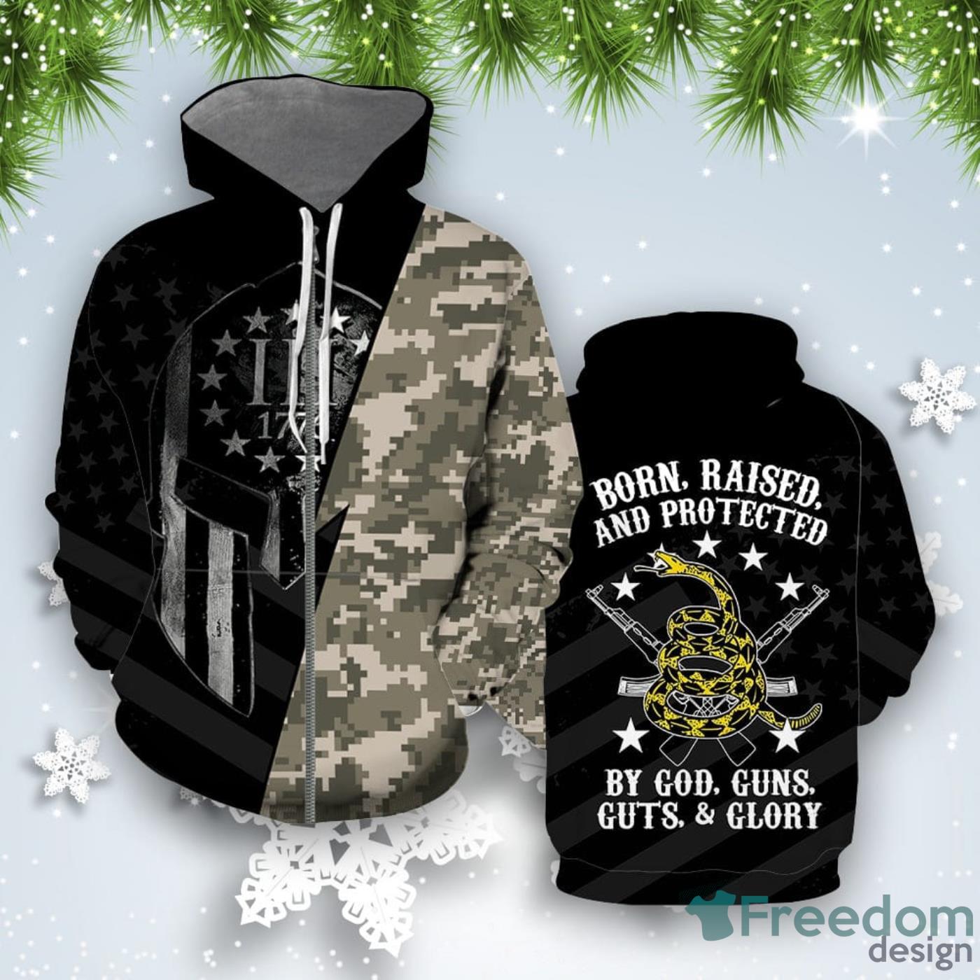 US Army Veteran 1776 All Over Print 3D Hoodie Product Photo 2