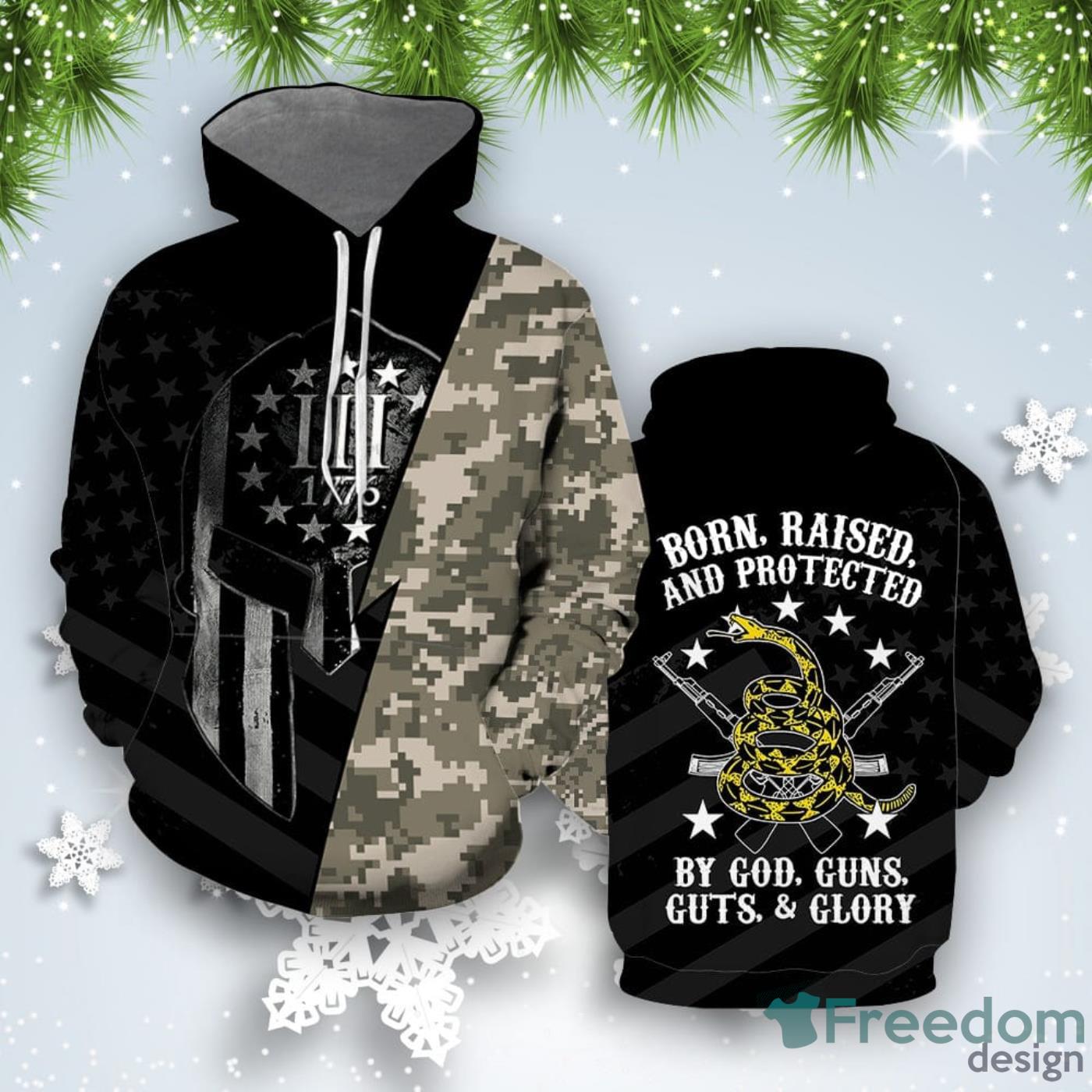 US Army Veteran 1776 All Over Print 3D Hoodie Product Photo 1