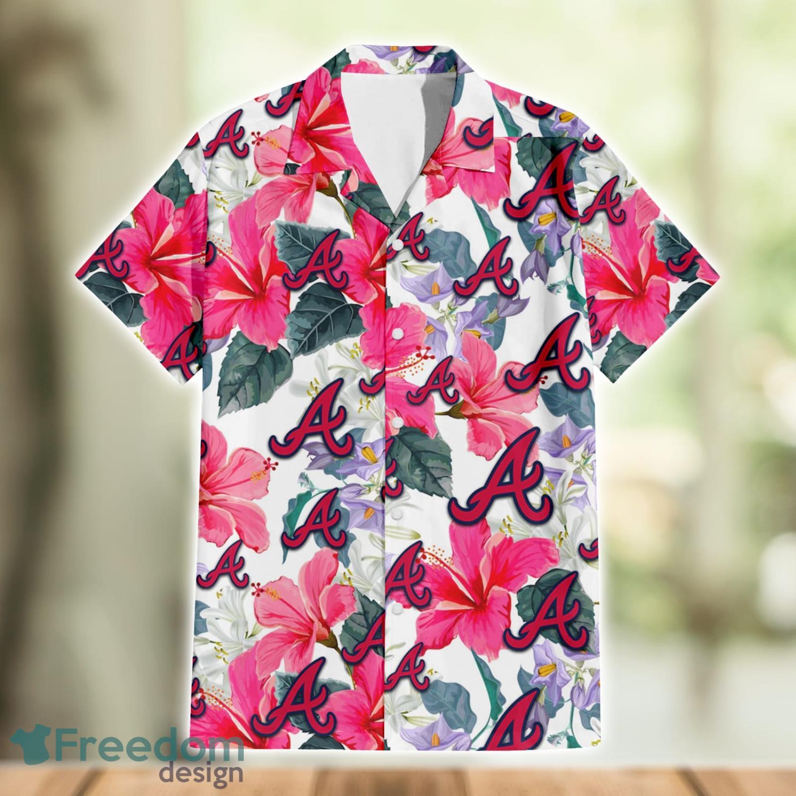 Atlanta Braves Pink Hibiscus Tropical Men And Womwn Summer Gift