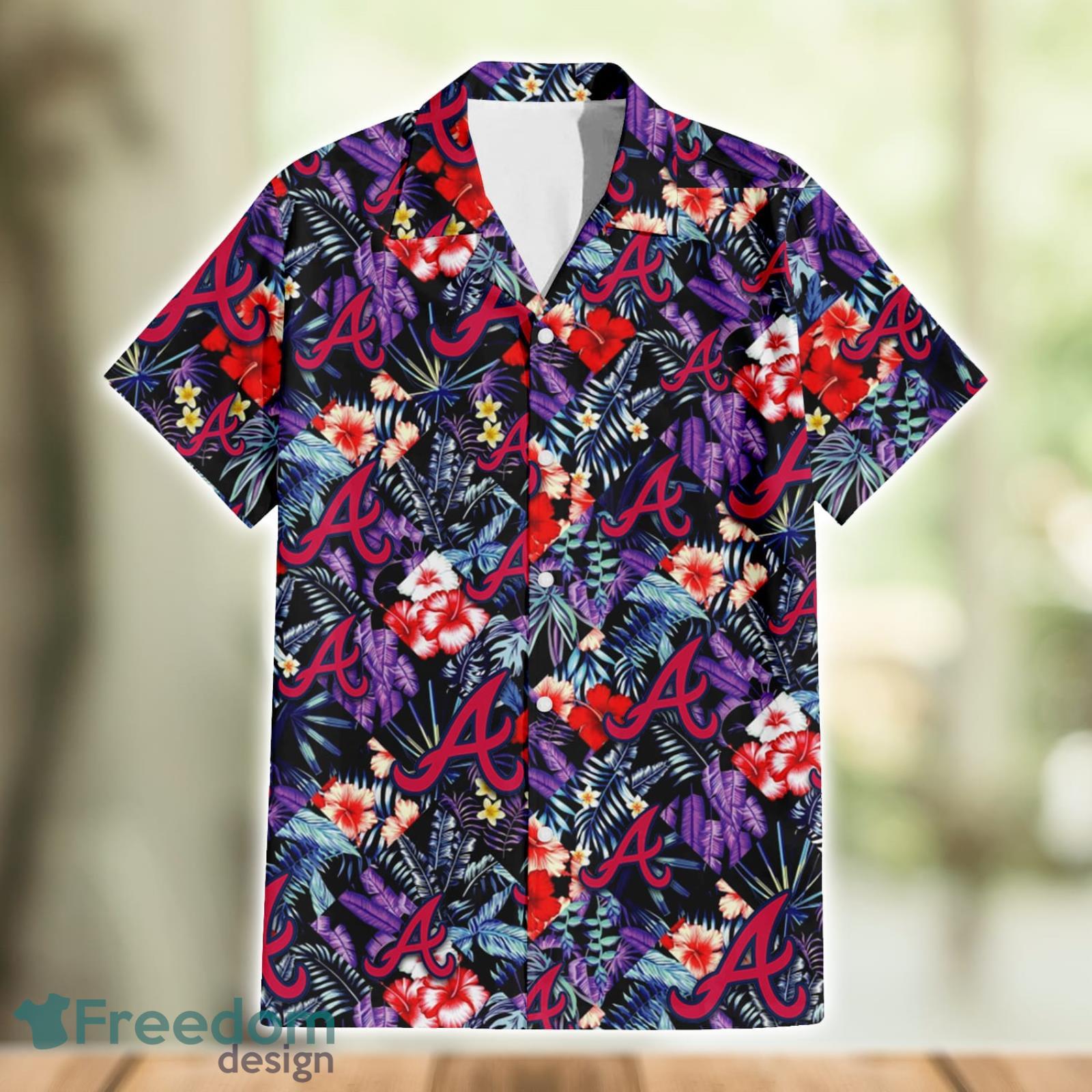 Atlanta Braves Logo And Green Leaf Pattern All Over Print Hawaiian Shirt  For Fans - Freedomdesign