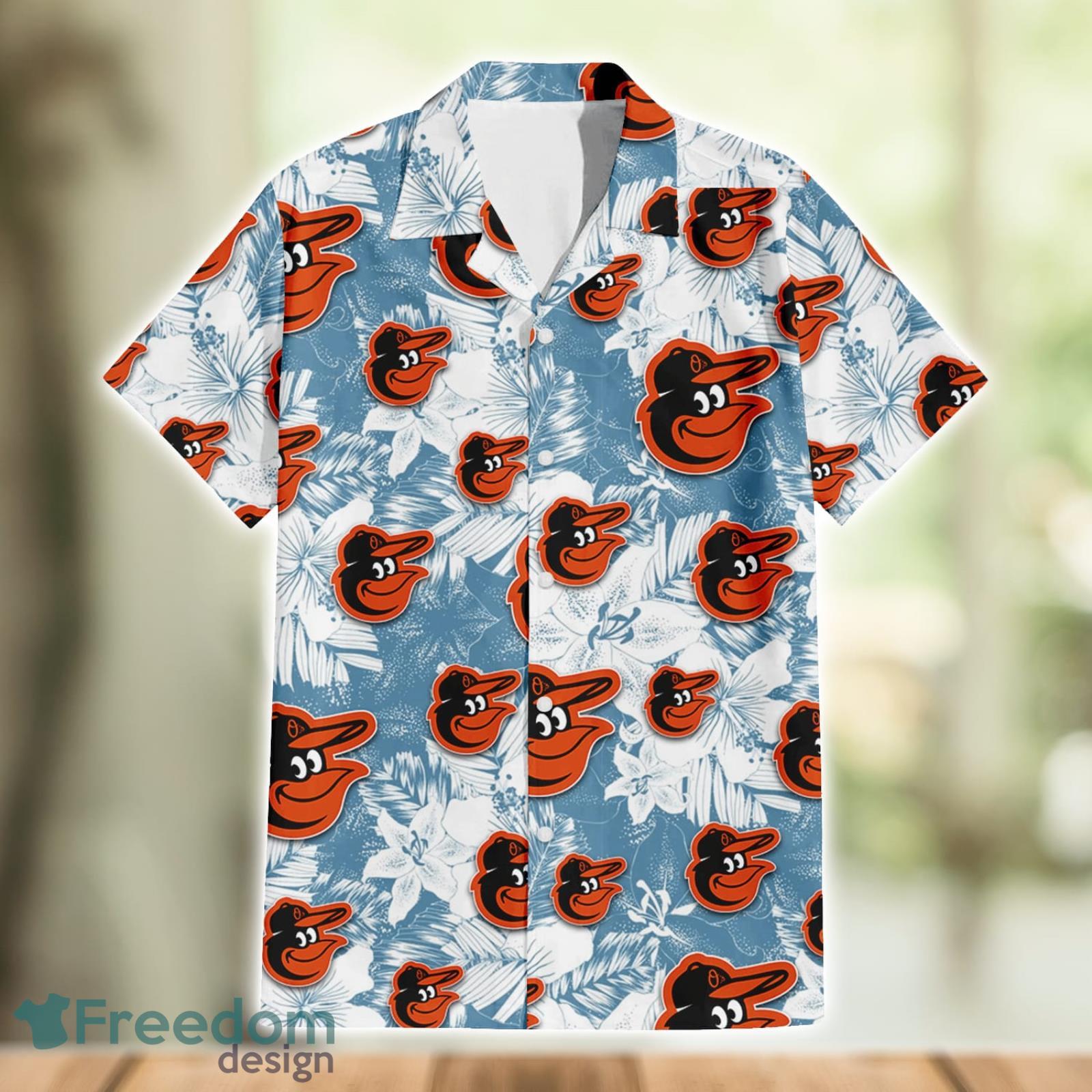 Baltimore Orioles Flower Pattern Light Blue Short Sleeve 3D Hawaiian Shirt  - Freedomdesign