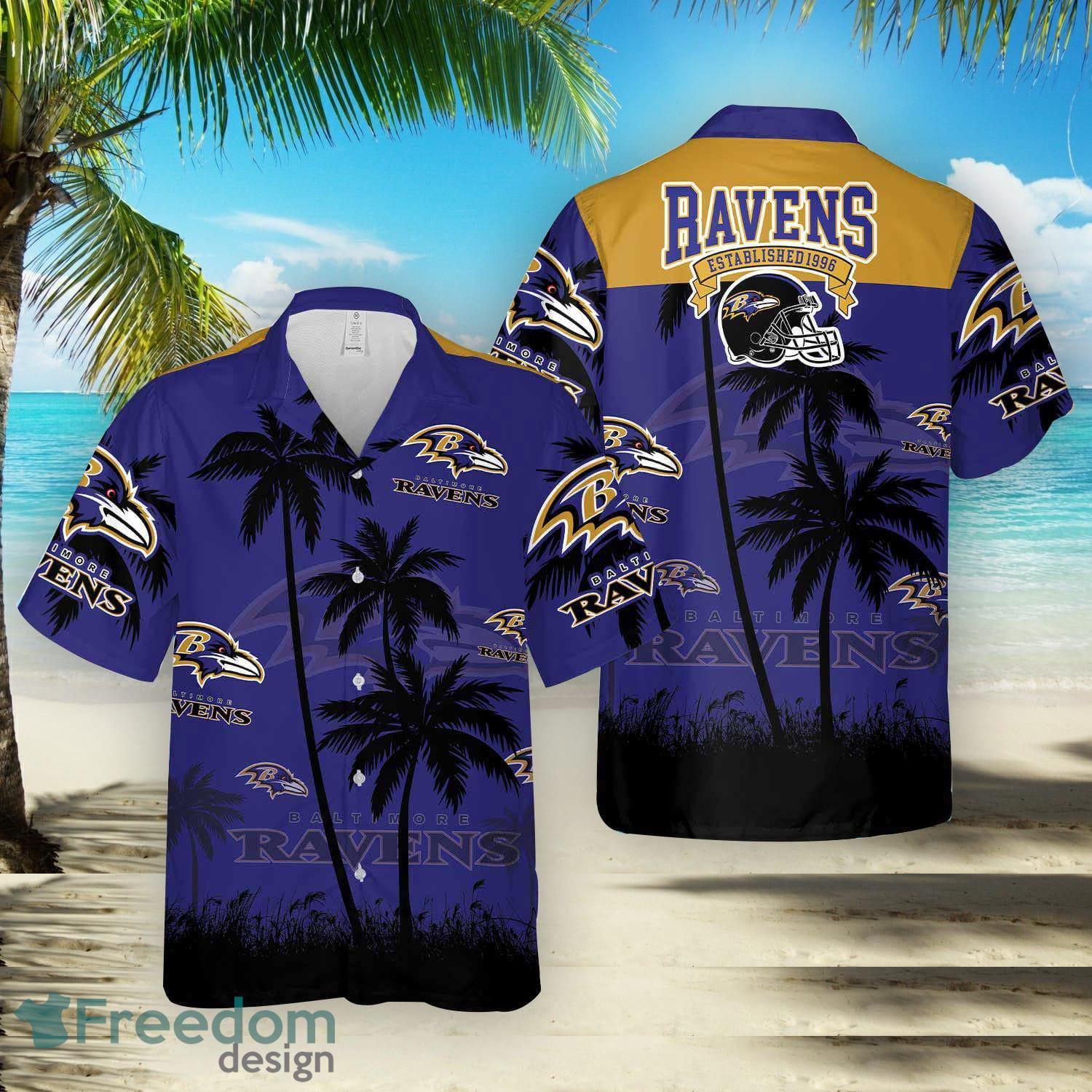 Vintage NFL Baltimore Ravens Hawaiian Shirt Colorful Team Name