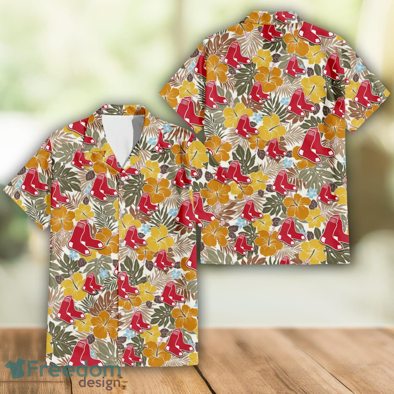 Chicago Cubs Red Hibiscus Yellow Porcelain Flower With Leaf Pattern 3D  Hawaiian Shirt Summer Gift
