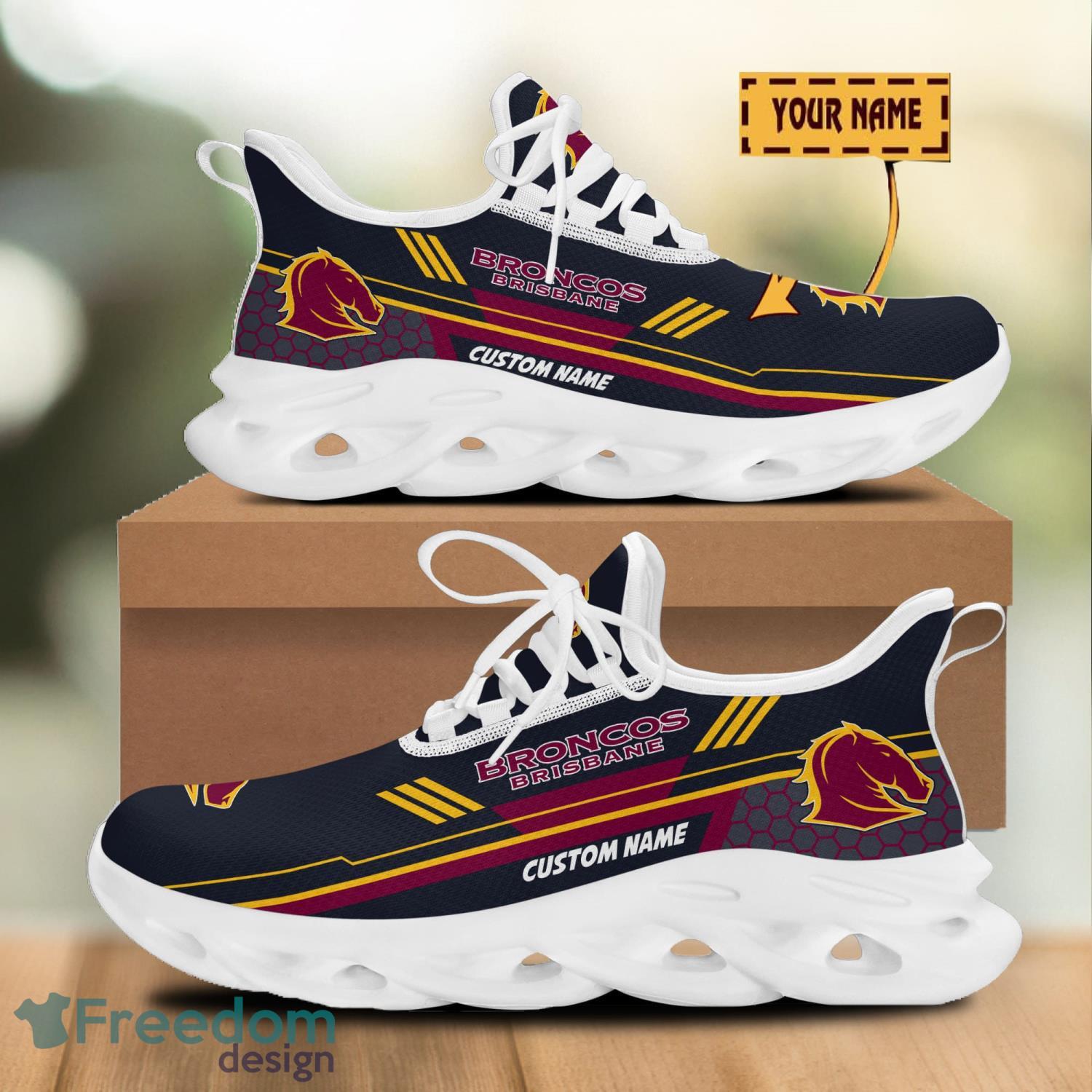 Brisbane Broncos Custom Name Clunky Sneakers NRL Max Soul Shoes Running Sneakers image Brisbane Broncos Custom Name Clunky Sneakers NRL Max Soul Shoes Running Sneakers Product Photo 2