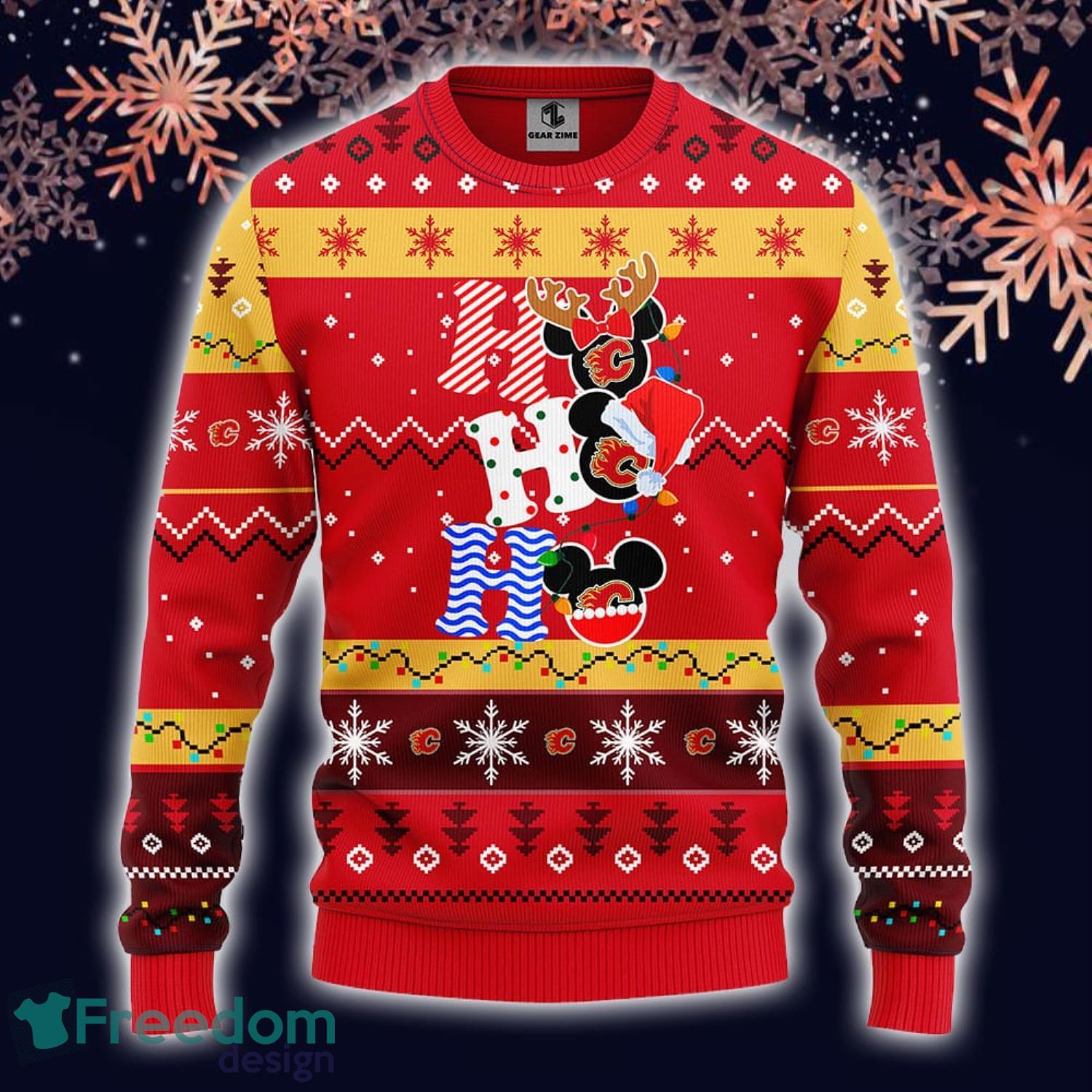 Calgary Flames NHL Team HoHoHo Mickey Funny Ugly Christmas Sweater Sport  Fans Men And Women Christmas Gift