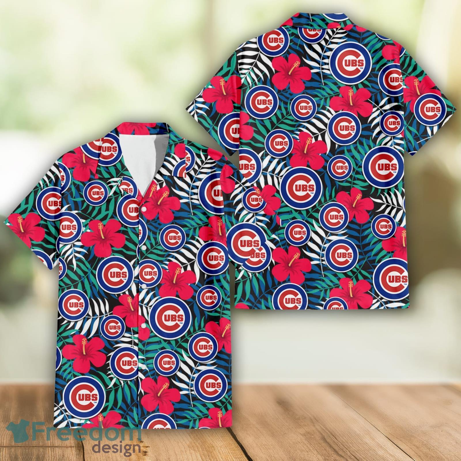 Chicago Cubs Logo And Green Leaf Pattern All Over Print Hawaiian Shirt For  Fans - Freedomdesign