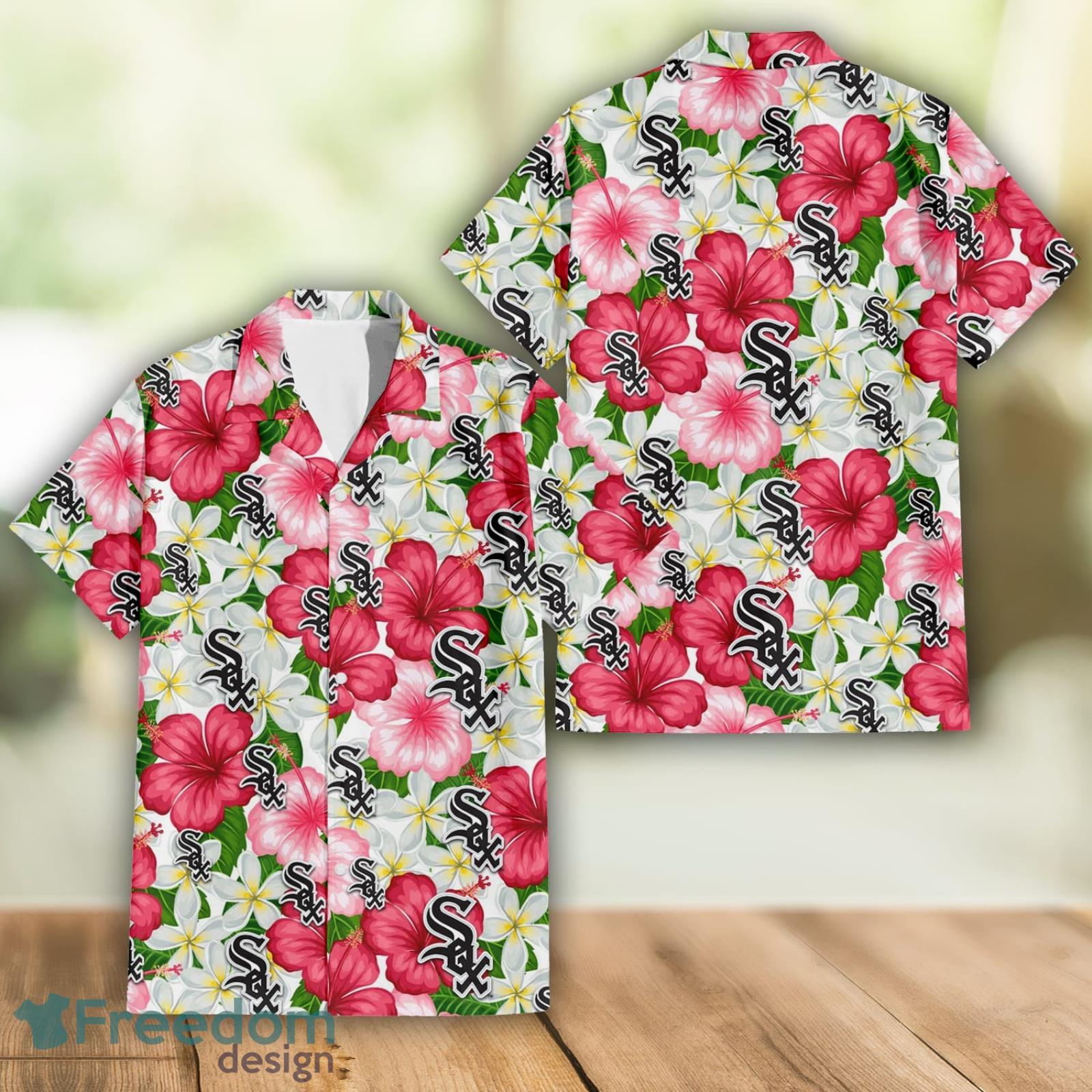 Chicago White Sox White Porcelain Flower Pink Hibiscus All Over Printed 3D  Hawaiian Shirt - Freedomdesign