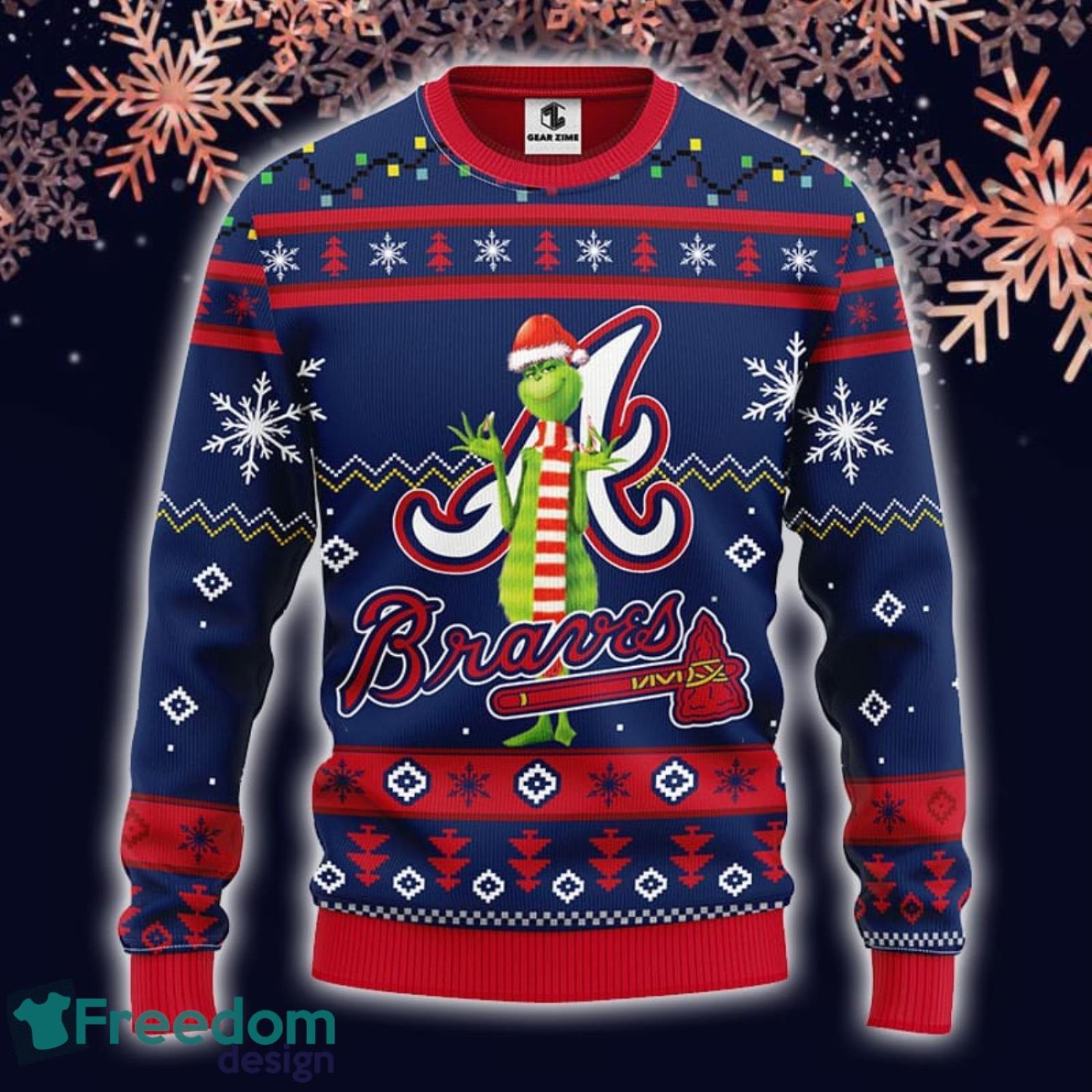 MLB Atlanta Braves Cute 12 Grinch Face Xmas Day Ugly Christmas