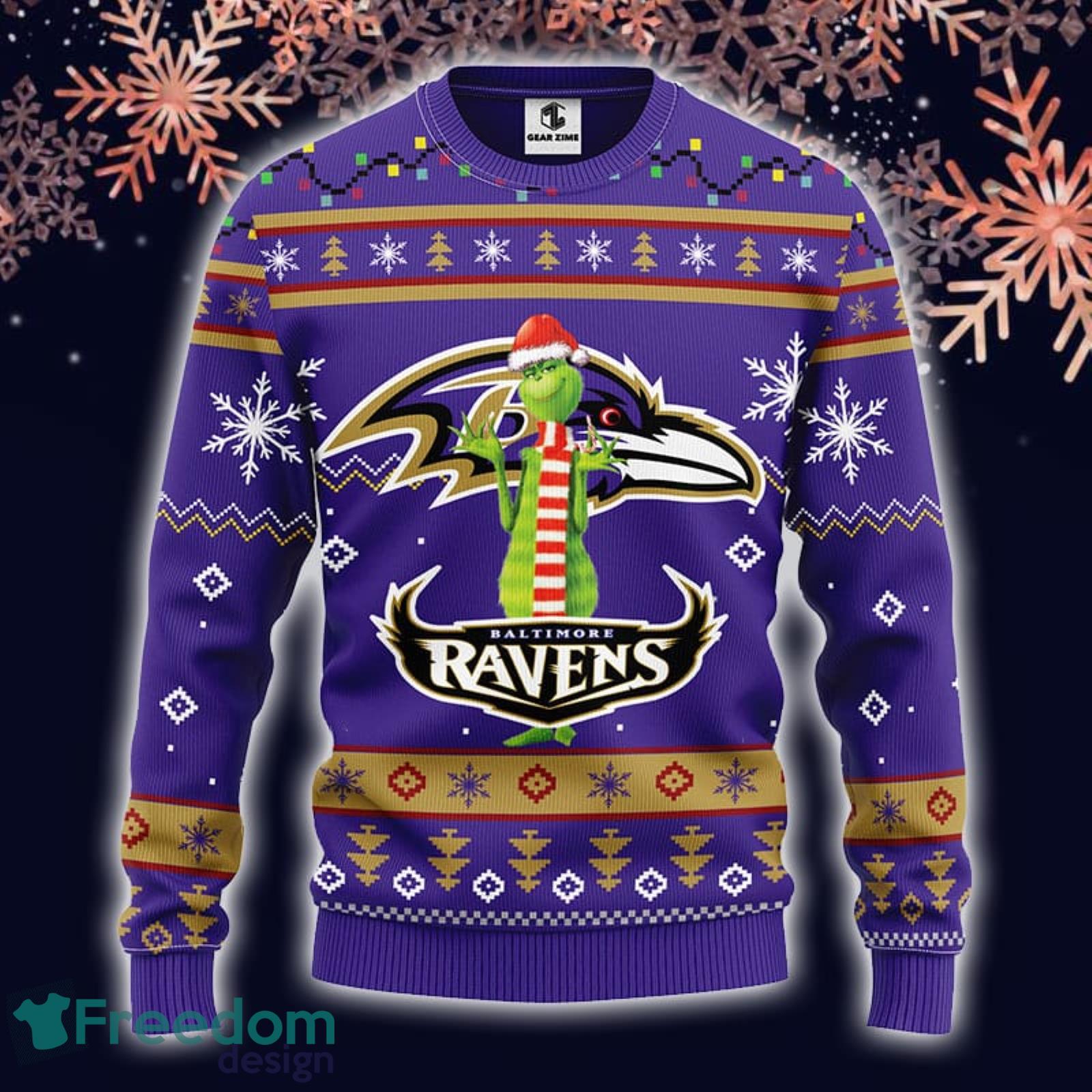 Christmas Gift NFL Baltimore Ravens Cute 12 Grinch Face Xmas Day Ugly  Christmas Sweater