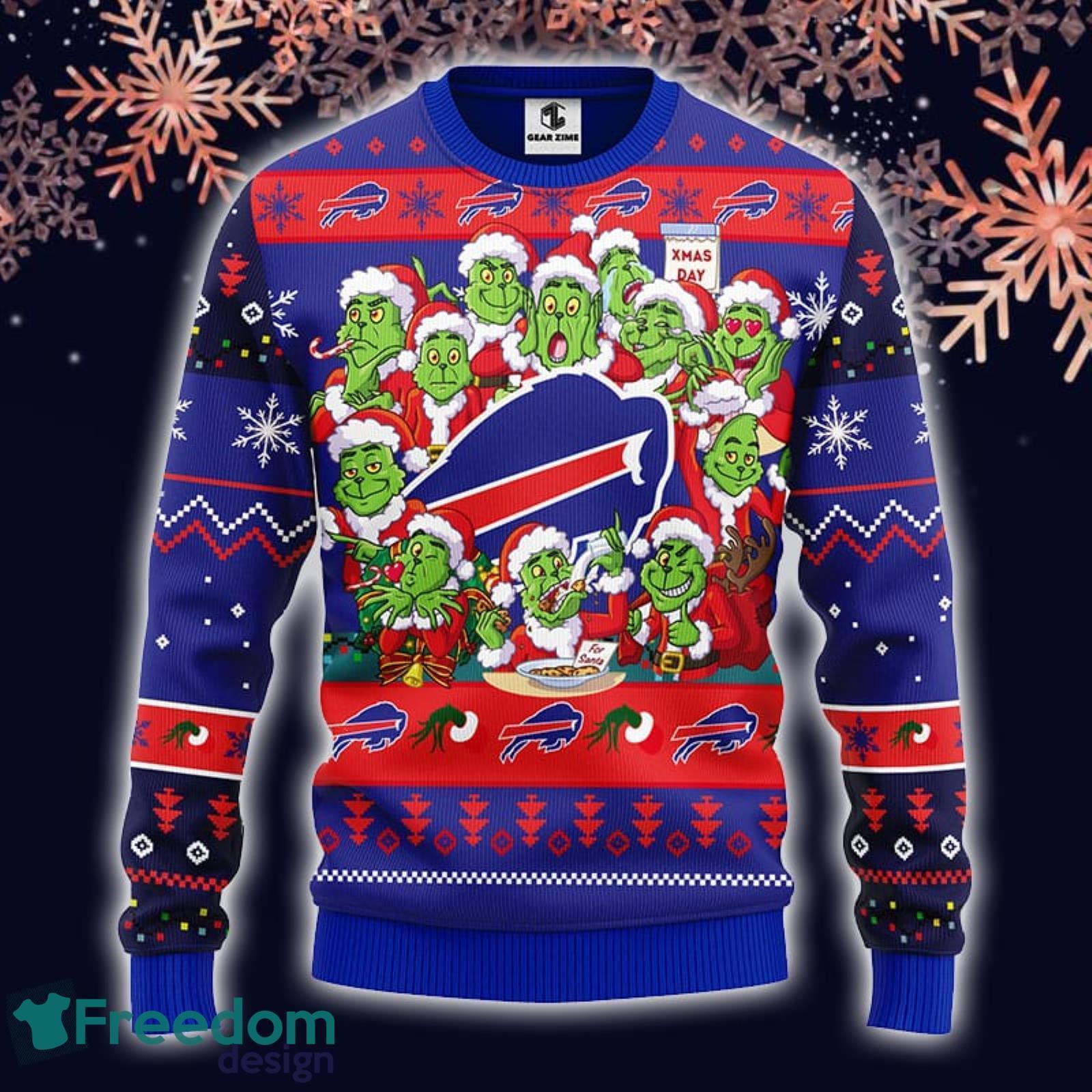 Christmas Gift NFL Buffalo Bills Cute 12 Grinch Face Xmas Day Men