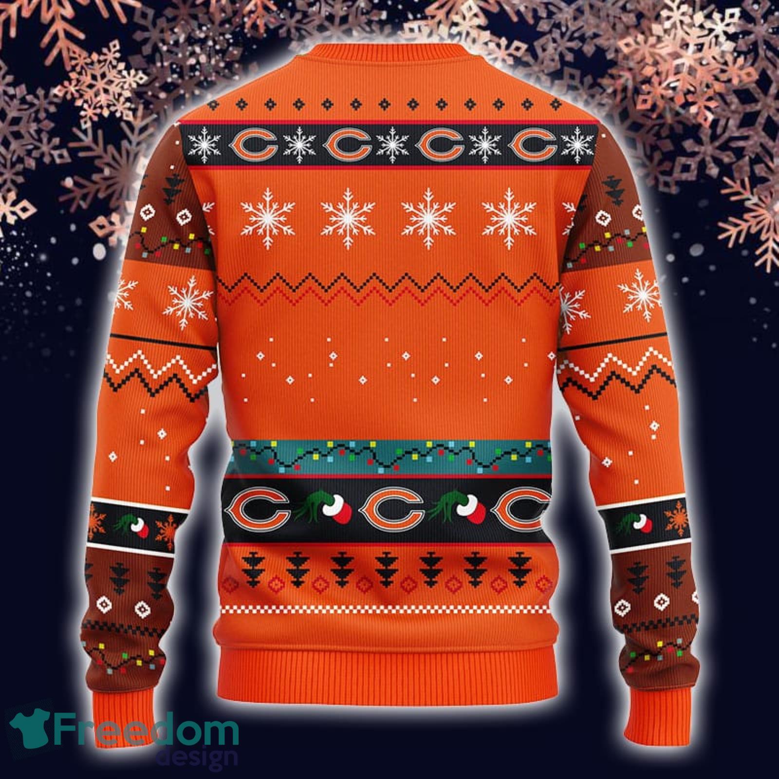 Christmas Gift NFL Chicago Bears Cute 12 Grinch Face Xmas Day Men And Women  Ugly Christmas Sweater - Freedomdesign