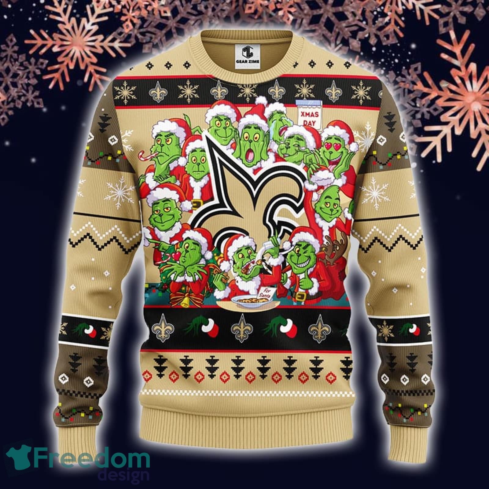 New Orleans Saints Christmas Ugly Sweater Print 12 Grinch Xmas Day