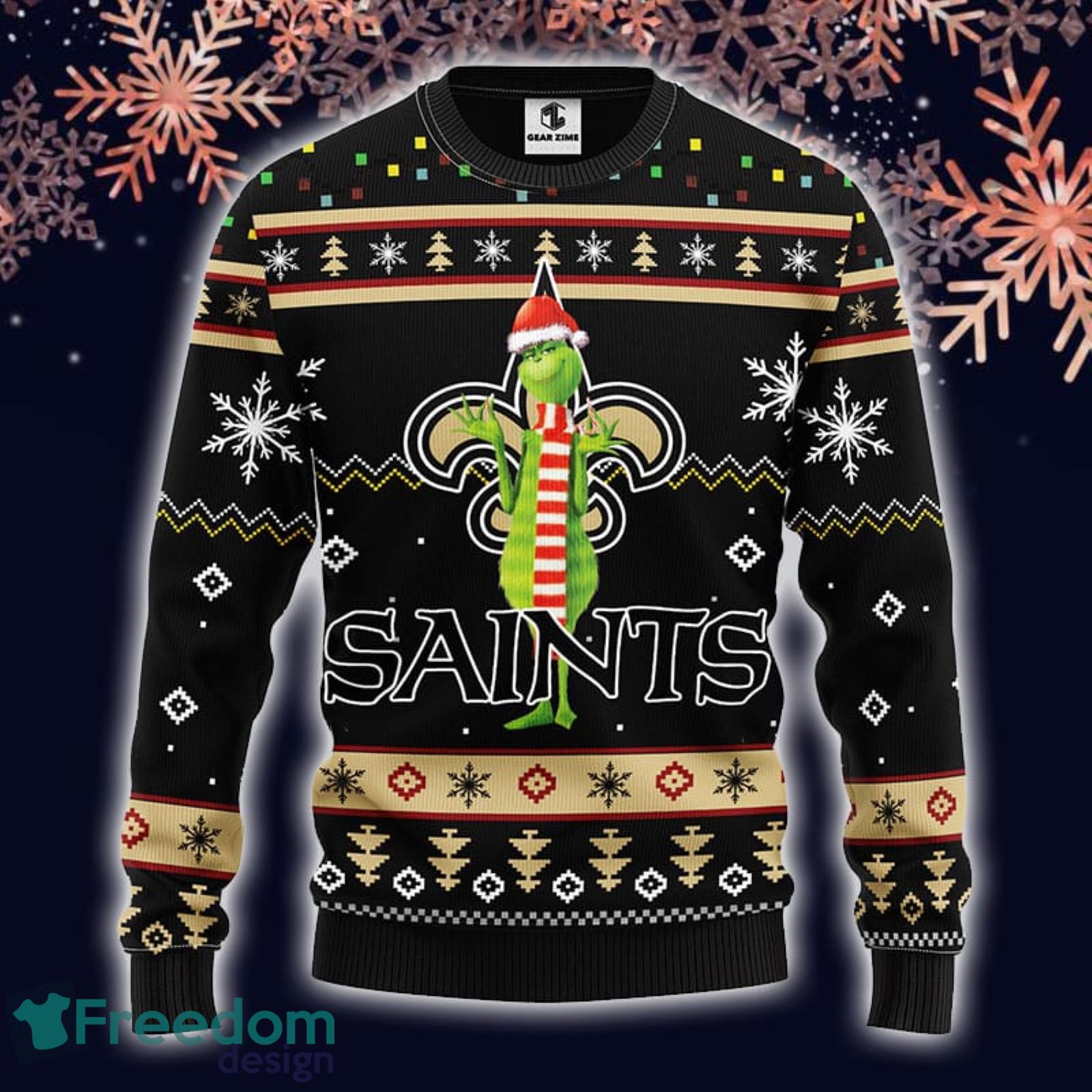 Christmas Gift NFL New Orleans Saints Cute 12 Grinch Face Xmas Day Men And  Women Ugly Christmas Sweater - Freedomdesign